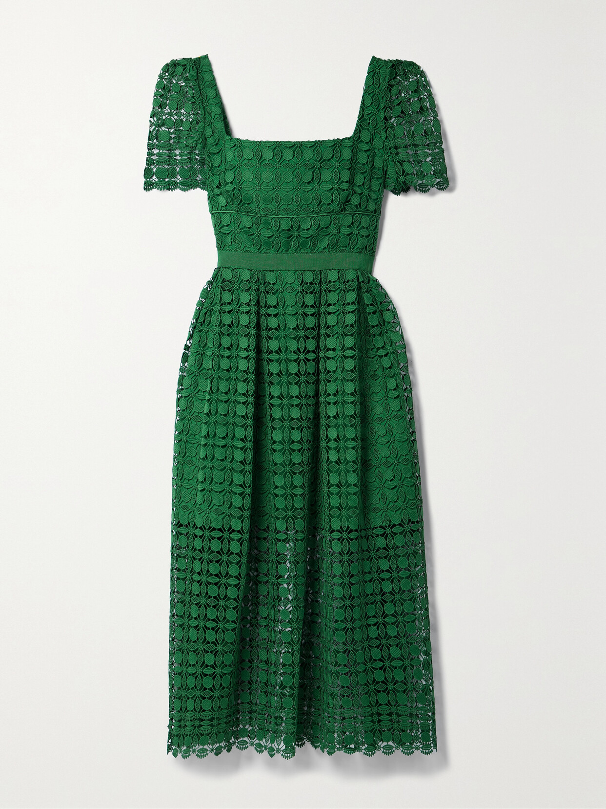 Self-Portrait - Grosgrain-trimmed Corded Lace Midi Dress - Green