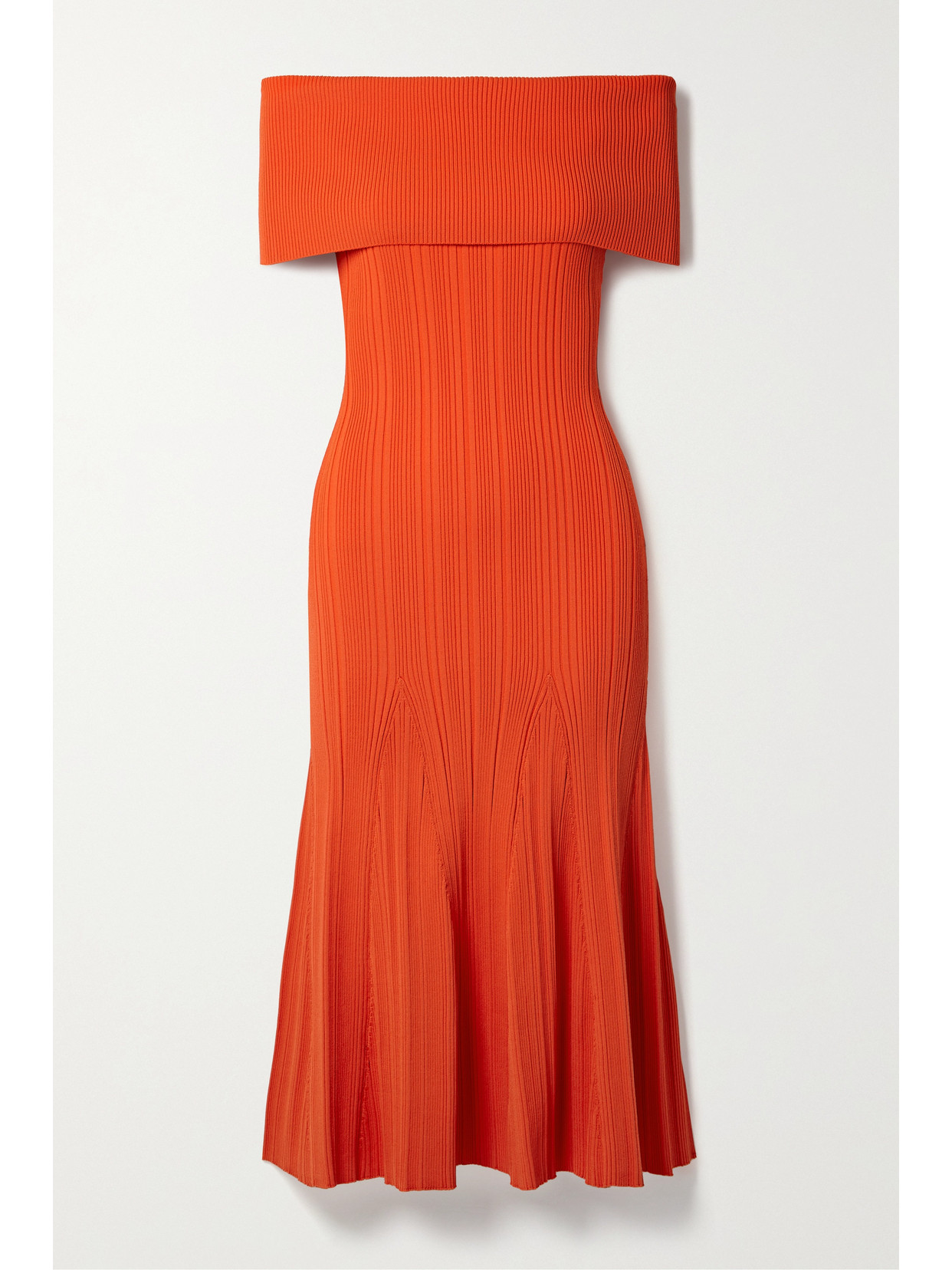 Self-Portrait - Off-the-shoulder Ribbed-knit Midi Dress - Orange