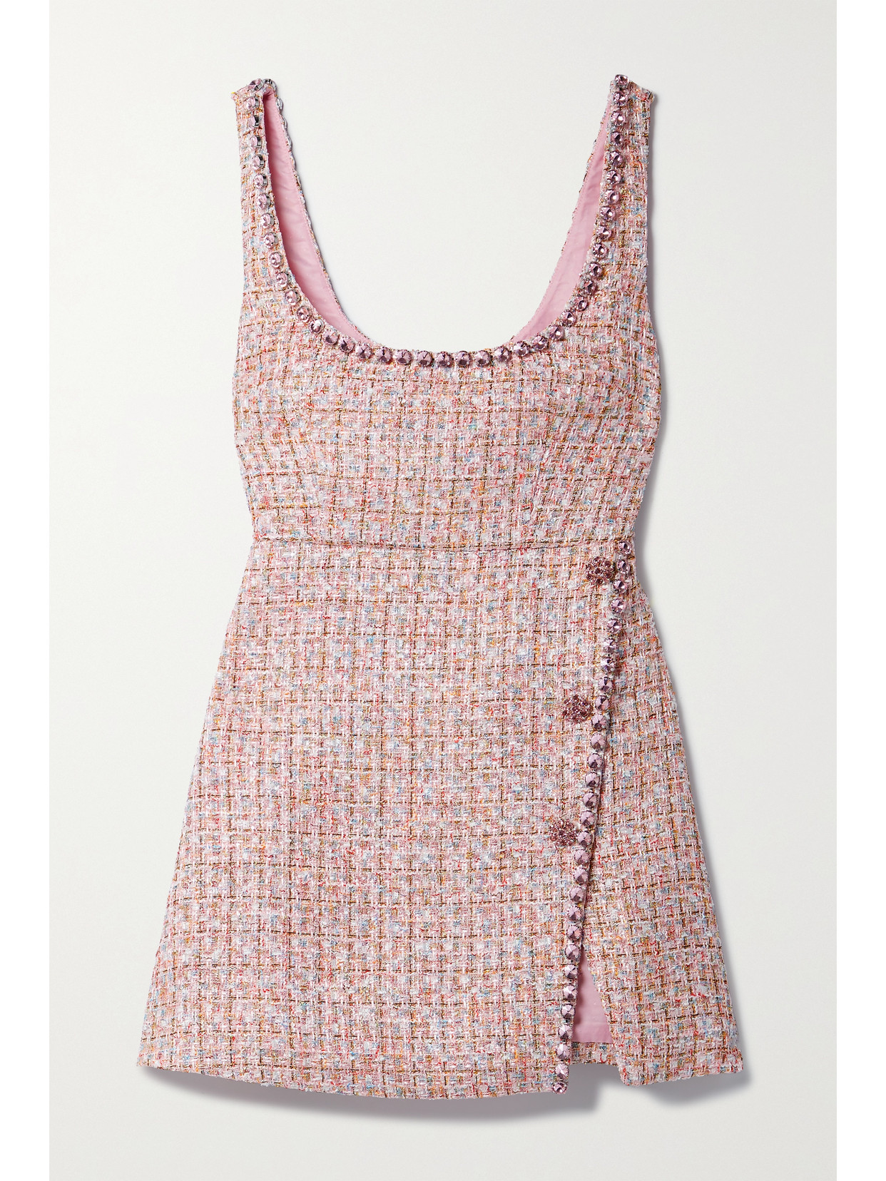 Self-Portrait - Crystal-embellished Wrap-effect Metallic Tweed Mini Dress - Pink