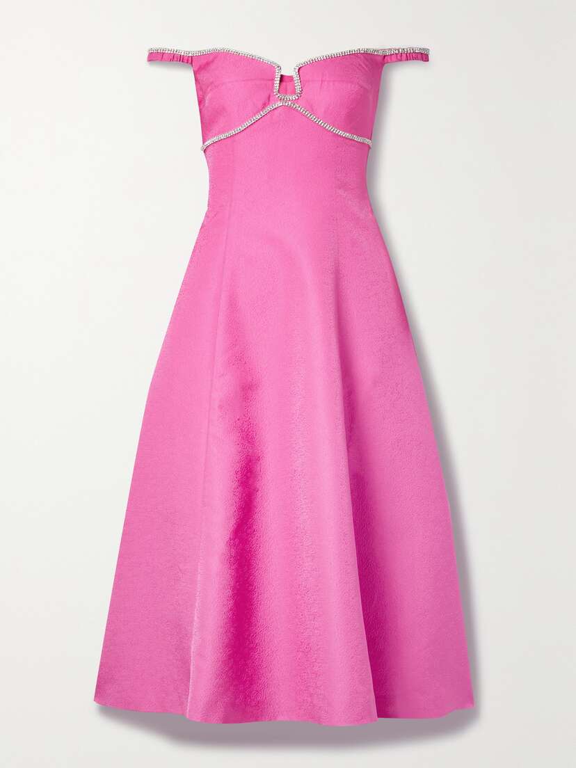 Self-Portrait Off-the-shoulder Crystal-embellished Brocade Midi Dress - UK 14