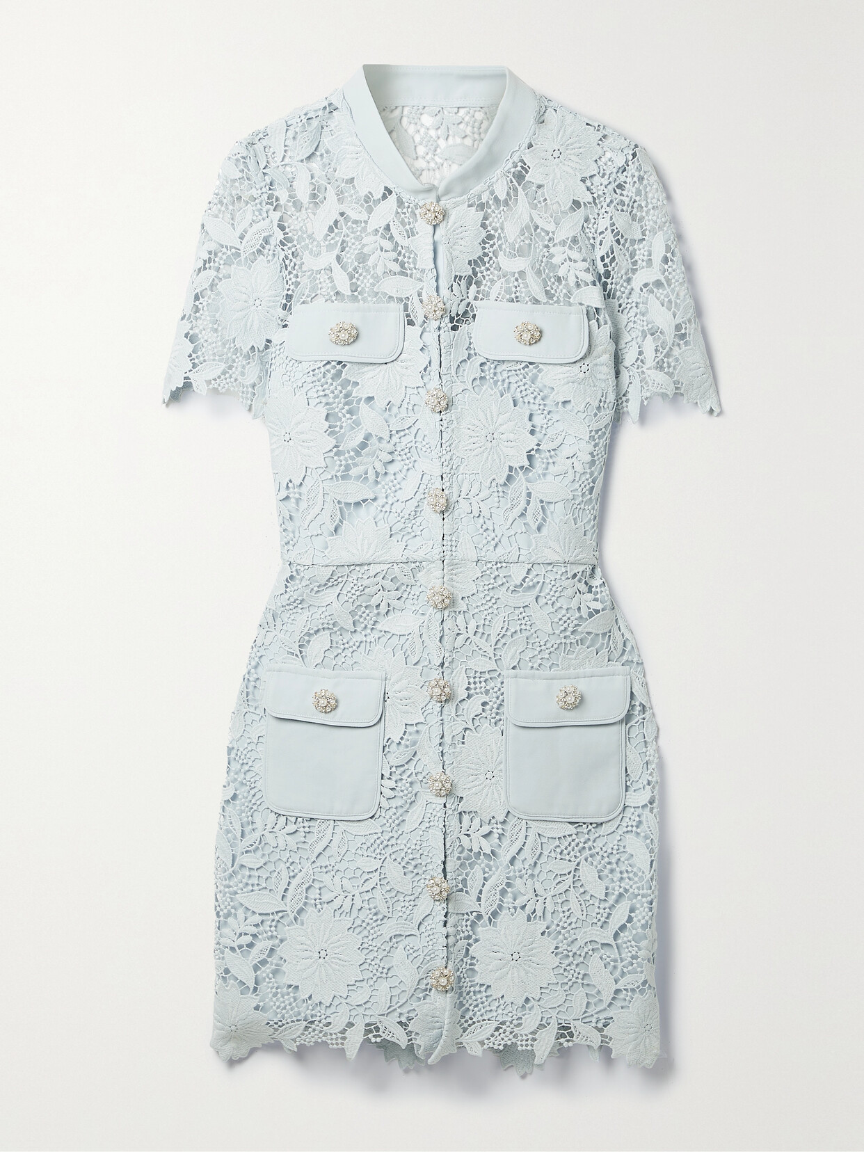 Self-Portrait - Embellished Guipure Lace Mini Dress - Blue