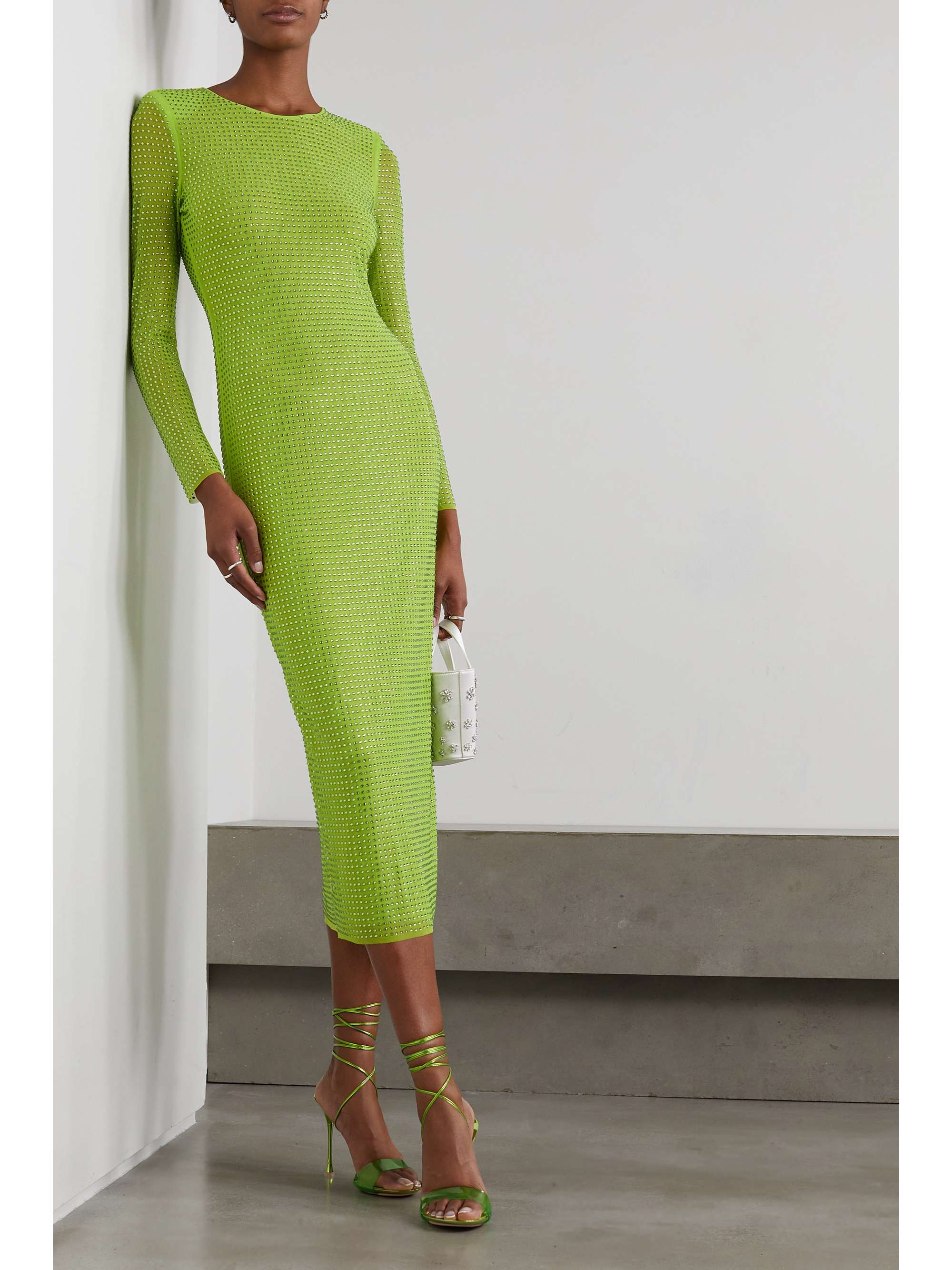 SELF-PORTRAIT The GG crystal-embellished mesh midi dress | NET-A-PORTER