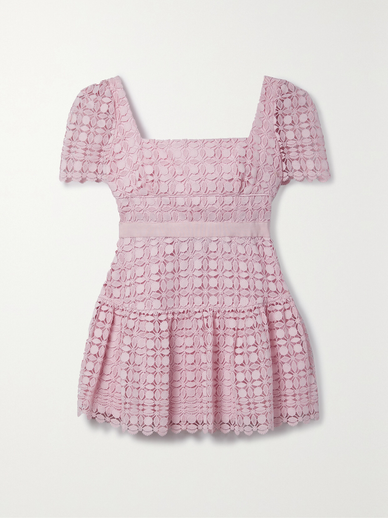 Self-Portrait - Grosgrain-trimmed Corded Lace Mini Dress - Pink