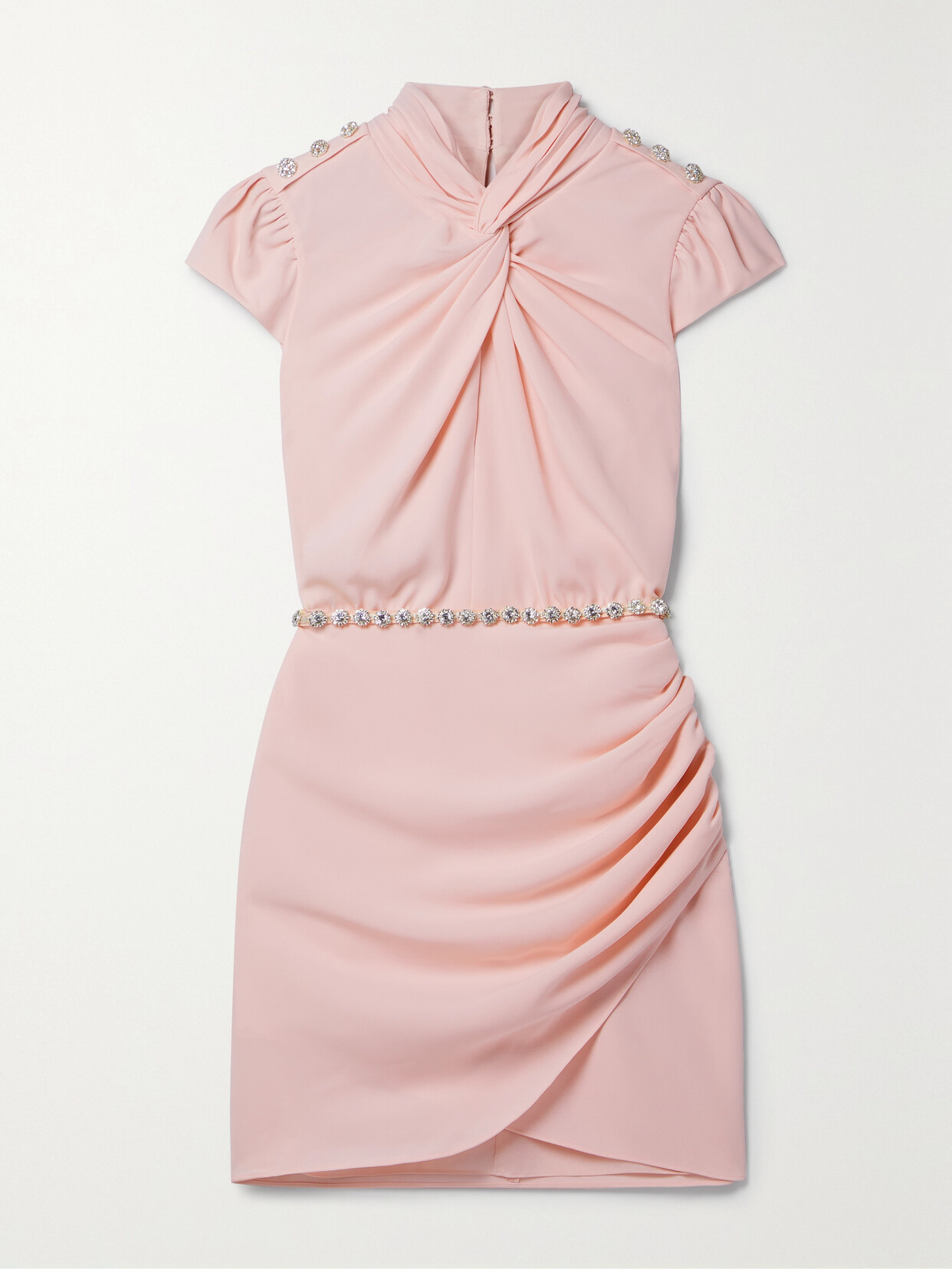 Self-Portrait - Twist-front Belted Embellished Crepe Mini Dress - Pink