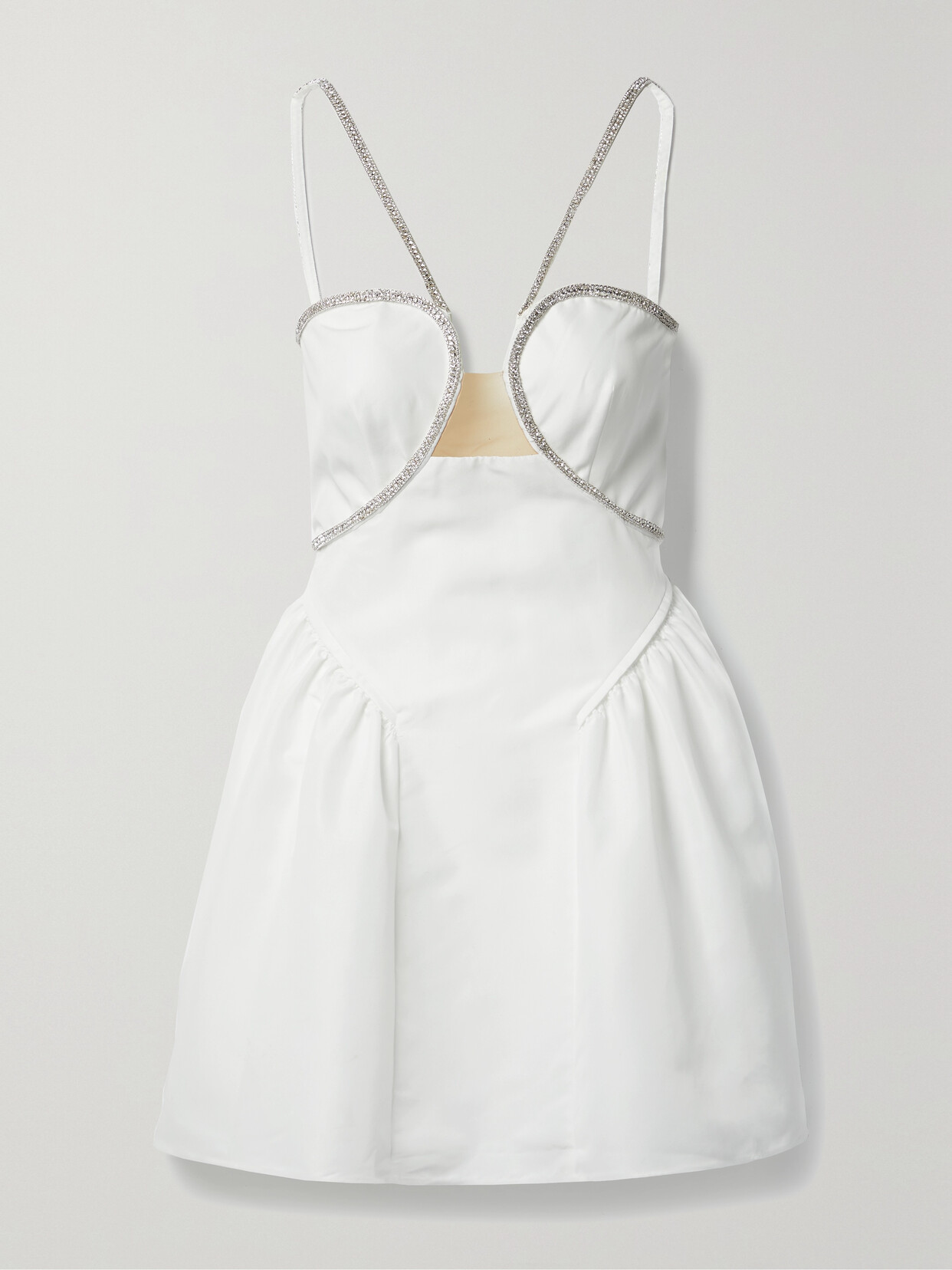 Self-Portrait - Crystal-embellished Tulle-trimmed Taffeta Mini Dress - White
