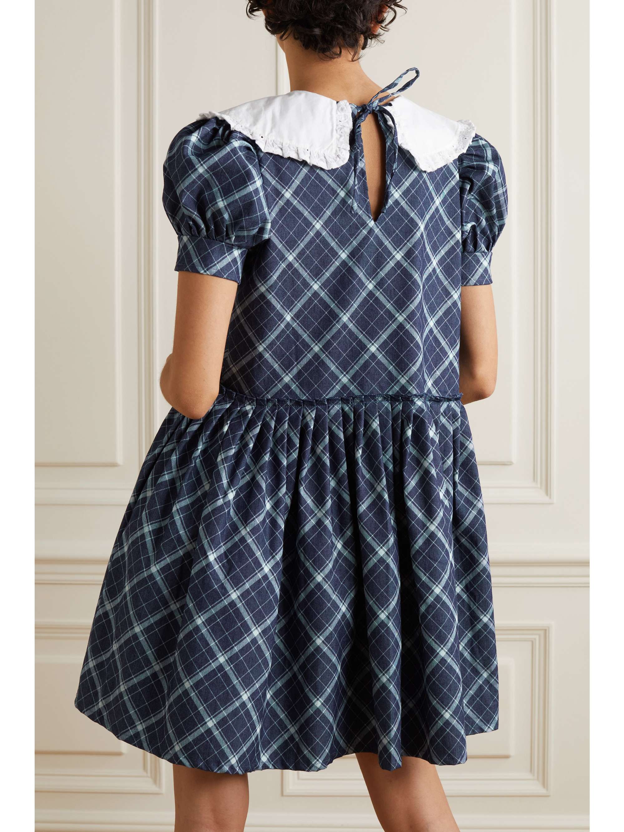 MAISON CLÉO Josepha broderie anglaise-trimmed checked cotton-chambray mini dress