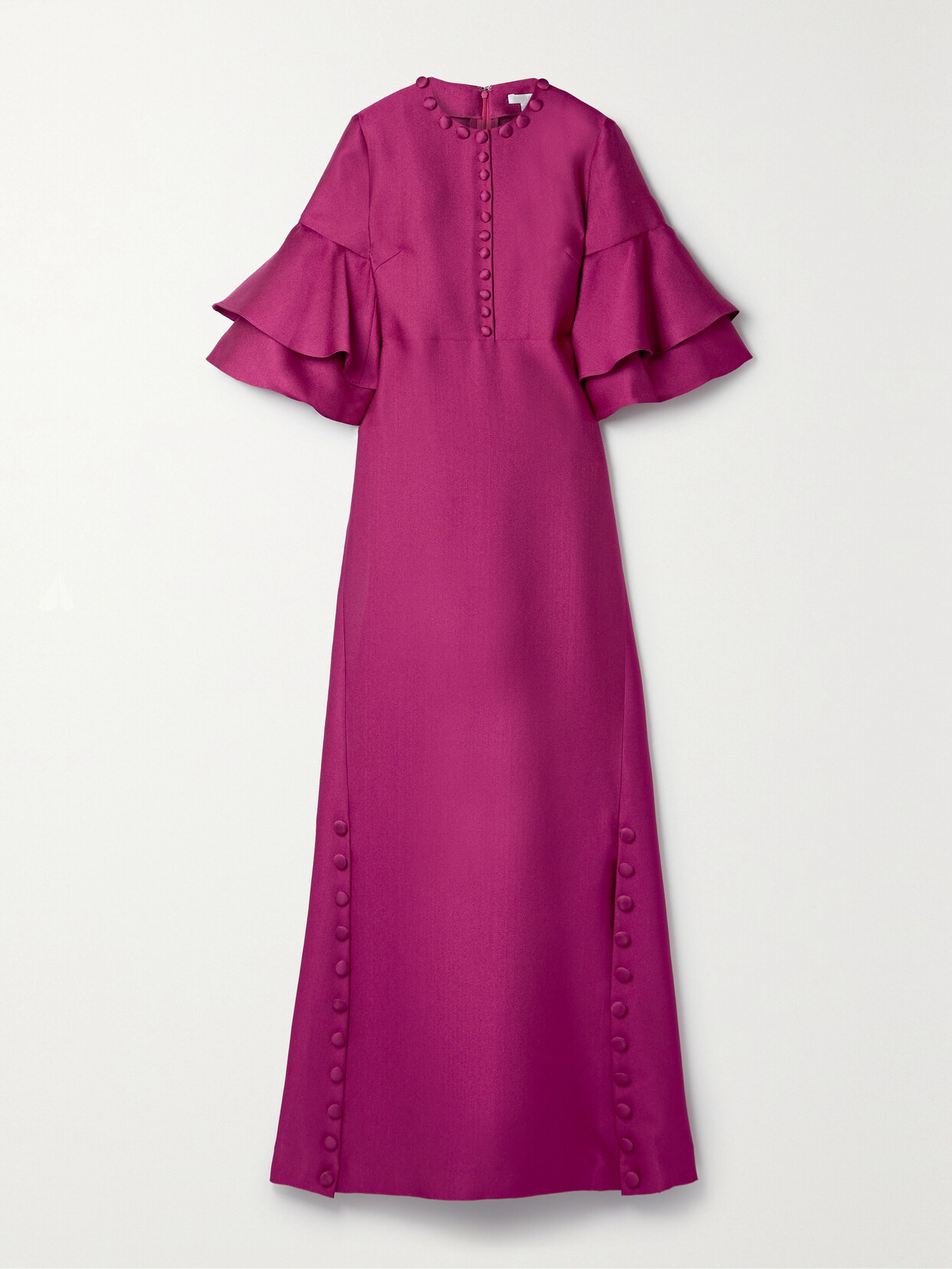 Reem Acra Button-embellished Ruffled Satin-piqué Gown - Purple