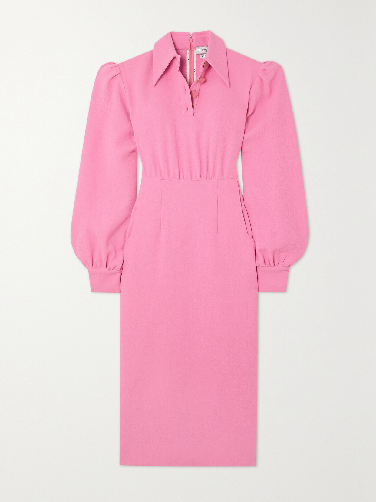 Rowen Rose - Button-embellished Wool-crepe Midi Dress - Pink