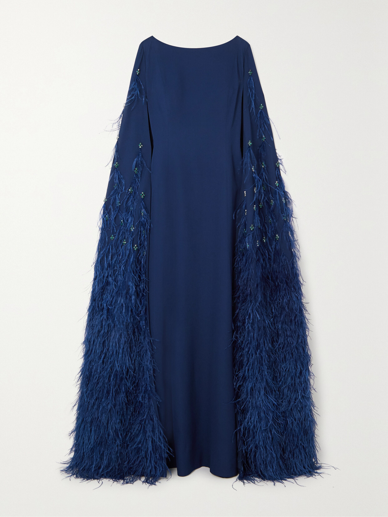 Huishan Zhang - Madalena Cape-effect Crystal And Feather-embellished Crepe Gown - Blue