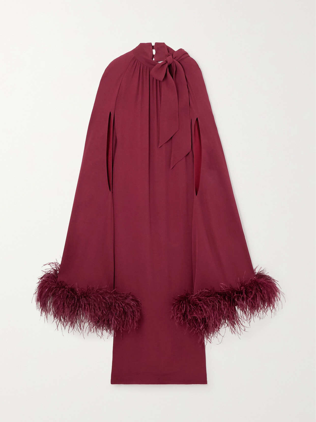 Huishan Zhang Willhemina Cape-effect Feather-trimmed Crepe Gown - Red