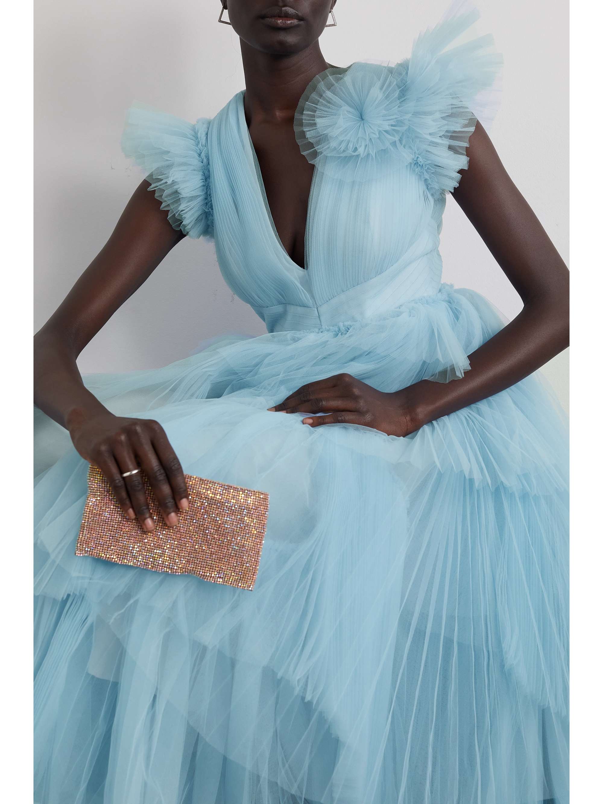 HUISHAN ZHANG Pascale tiered ruffled pleated tulle gown
