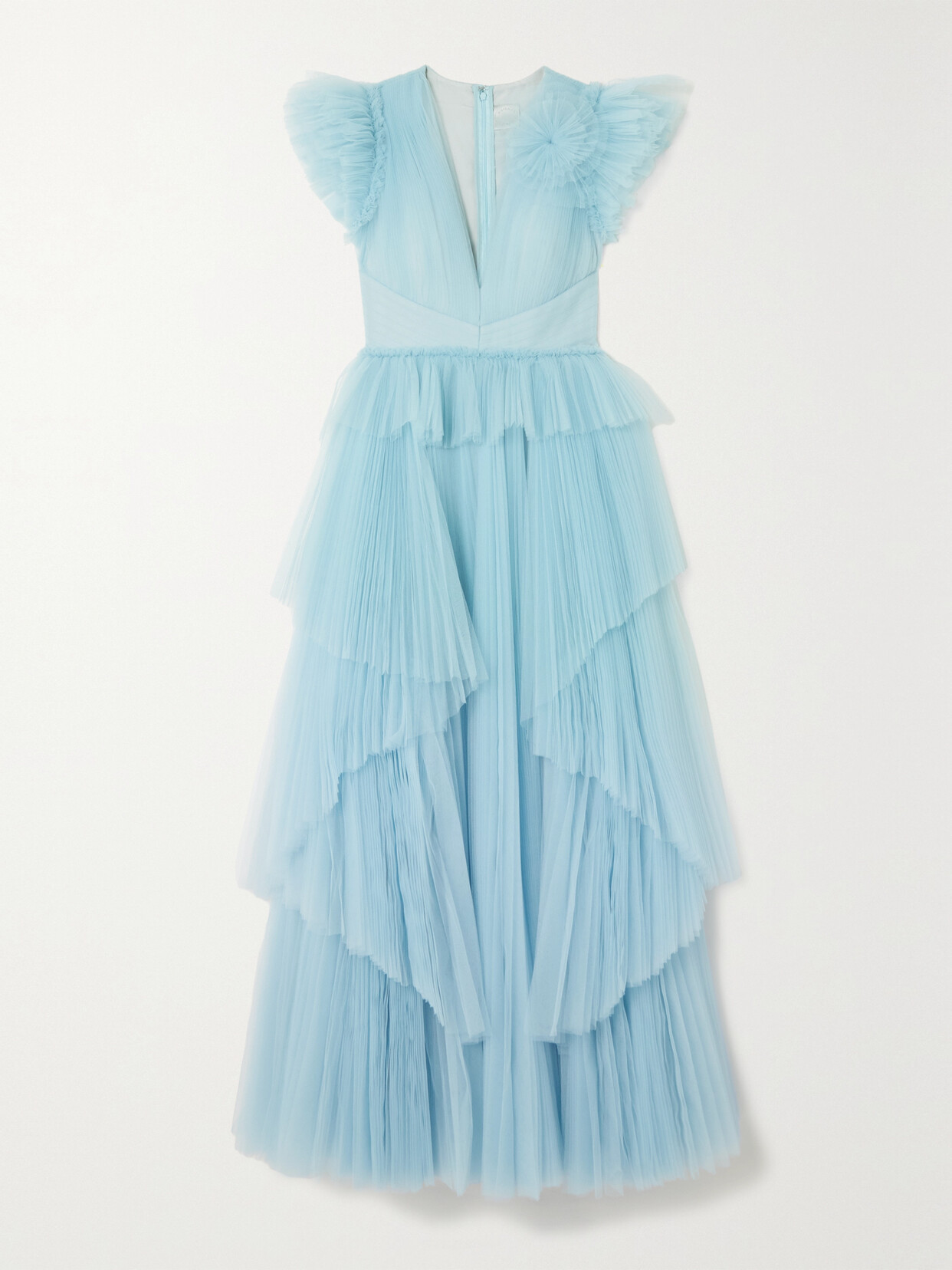 Huishan Zhang Pascale Pleated Ruffled Tulle Gown In Blue