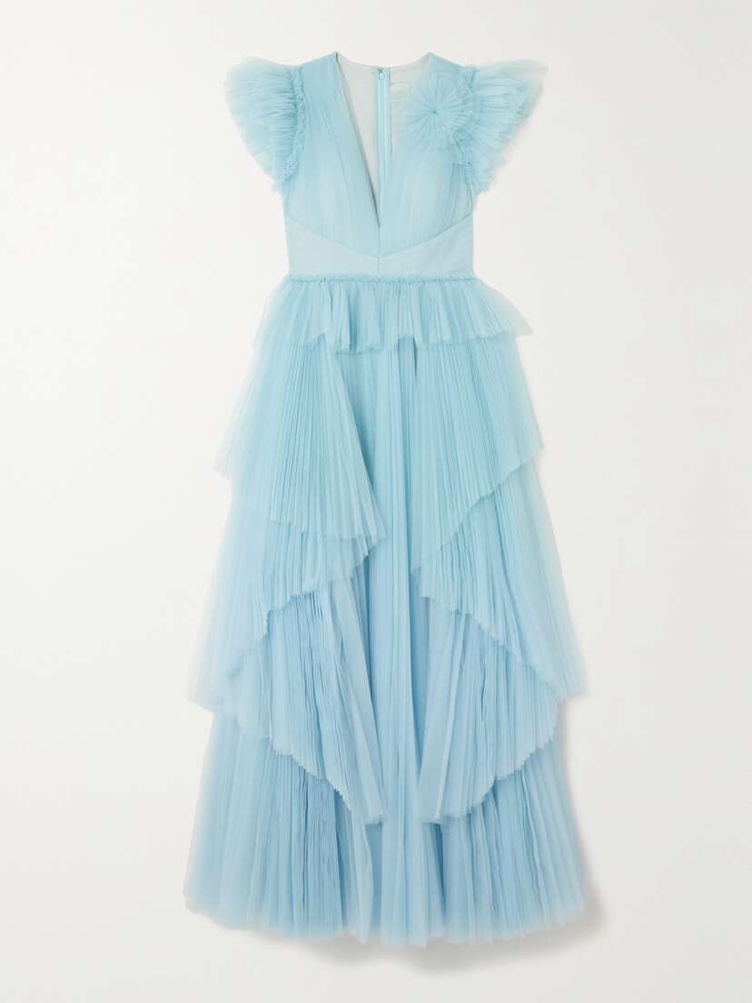Huishan Zhang Pascale Tiered Ruffled Pleated Tulle Gown