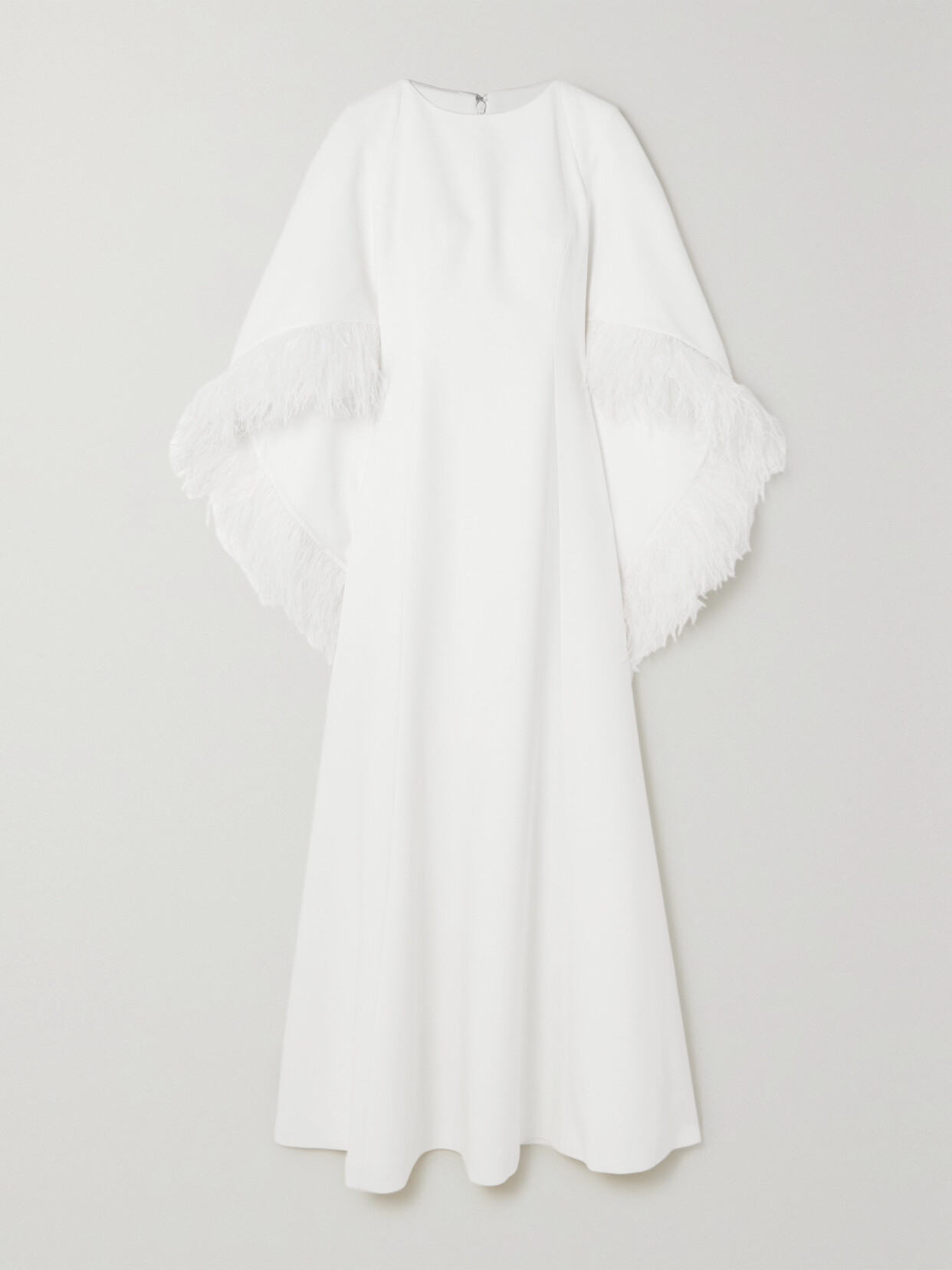 Huishan Zhang Christelle Cape-effect Feather-trimmed Crepe Gown - White
