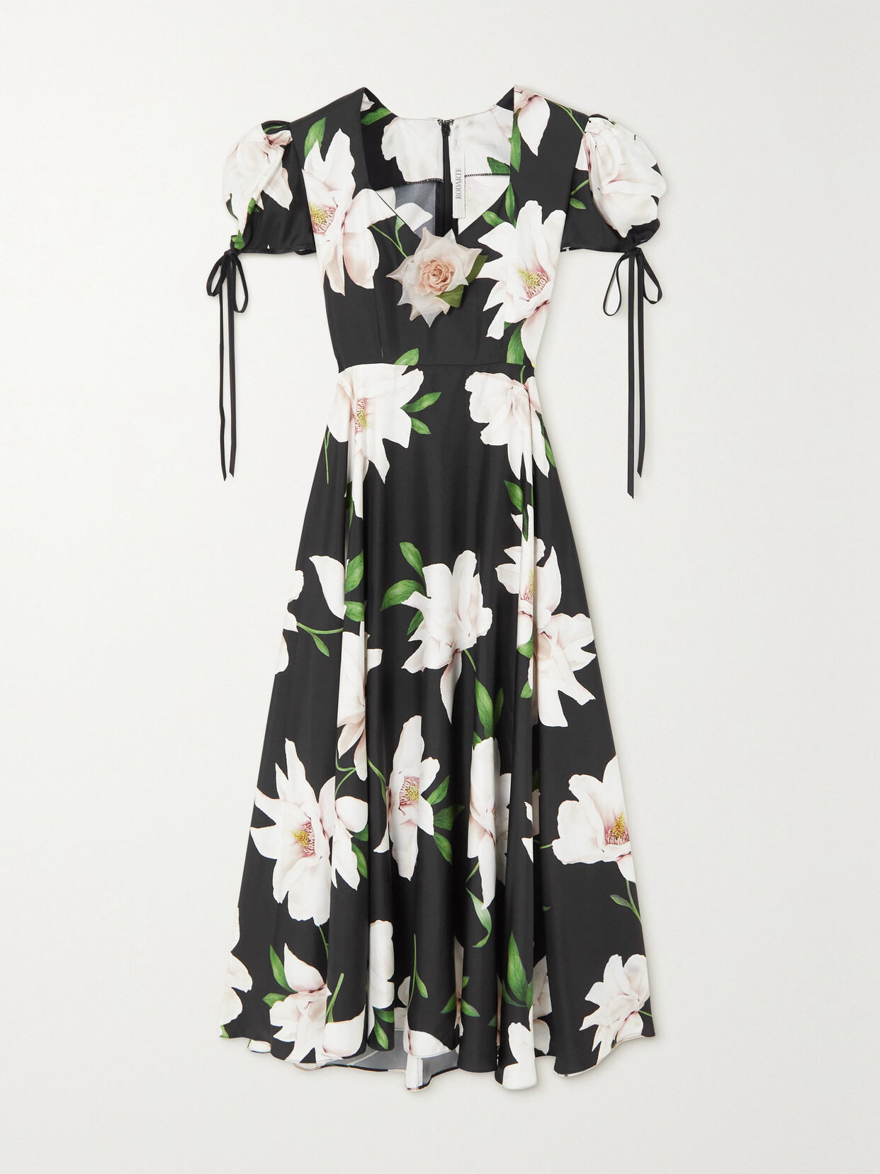 RODARTE EMBELLISHED FLORAL-PRINT SILK-TWILL MIDI DRESS