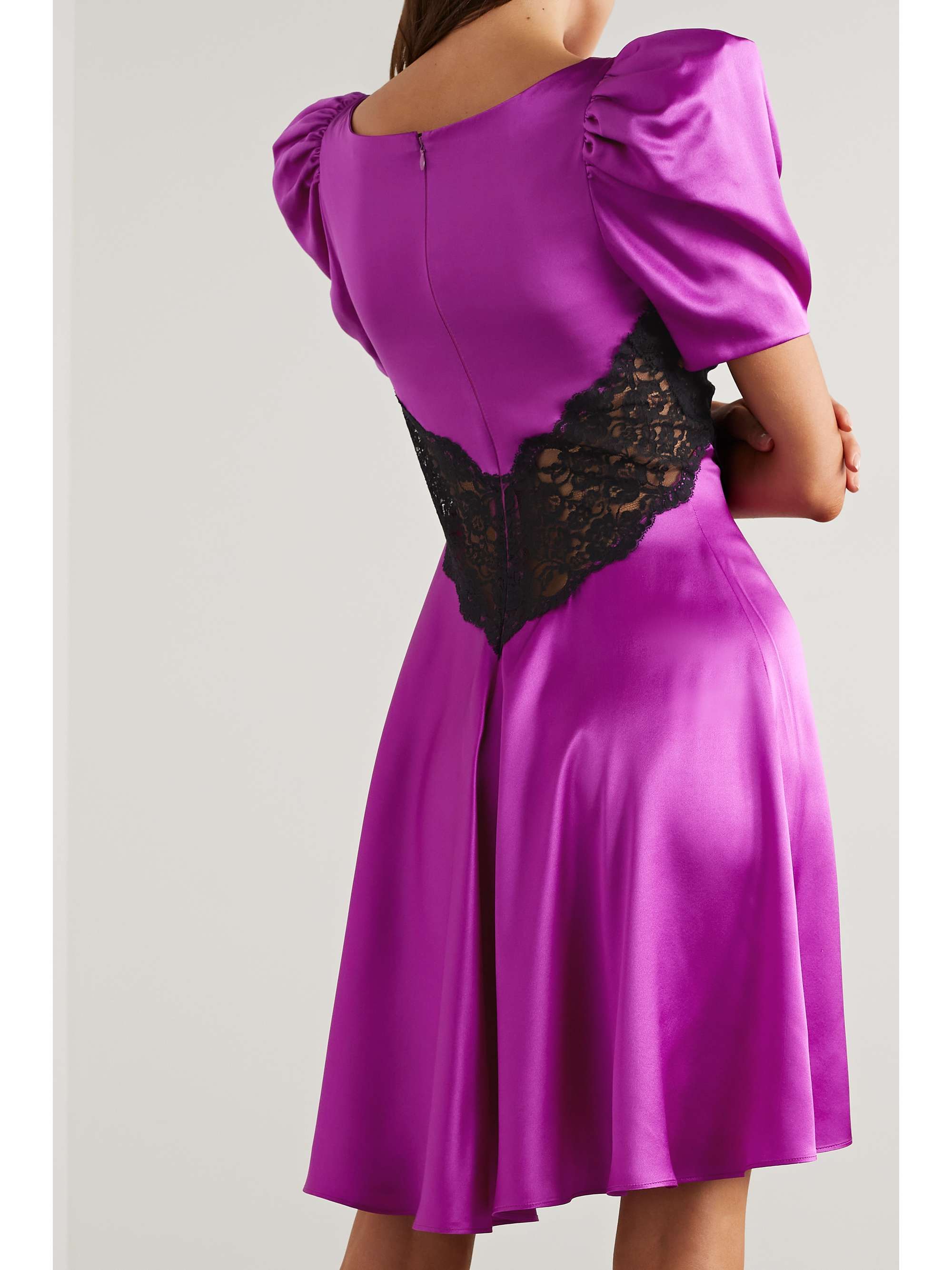 RODARTE Embellished silk-satin and lace mini dress
