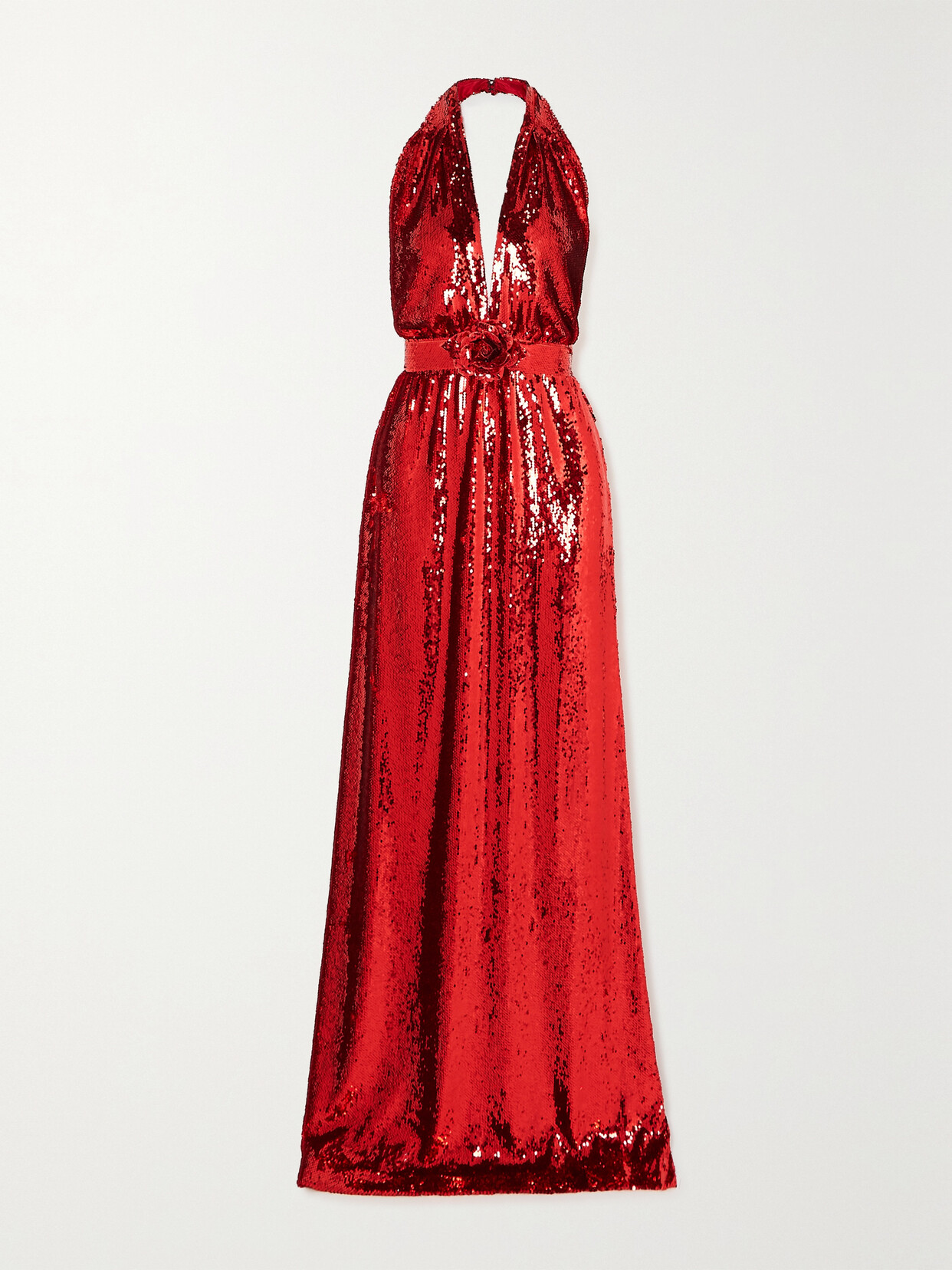 RODARTE EMBELLISHED SEQUINED CREPE HALTERNECK GOWN