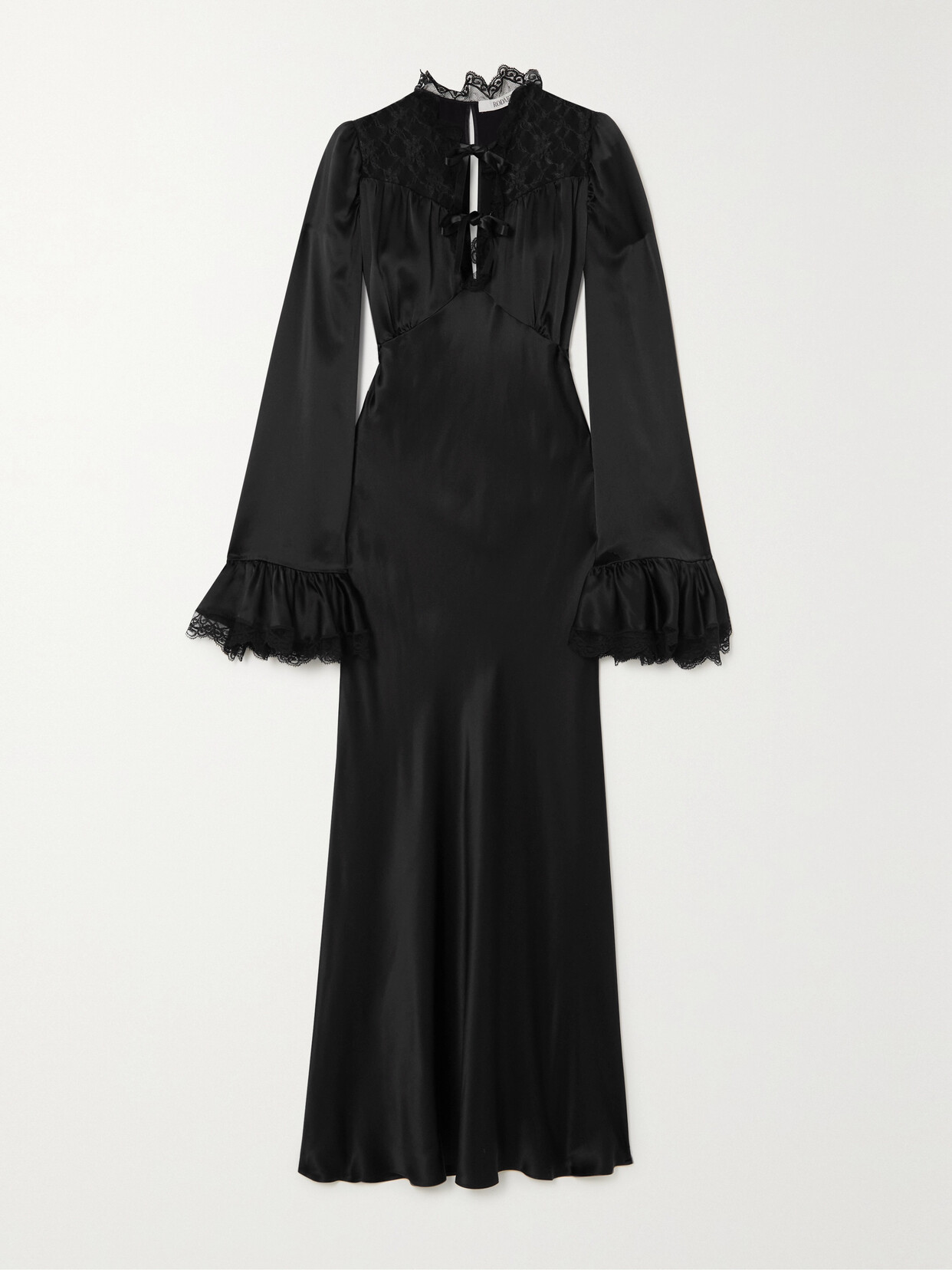 Rodarte - Bow-detailed Lace-trimmed Silk-charmeuse Maxi Dress - Black