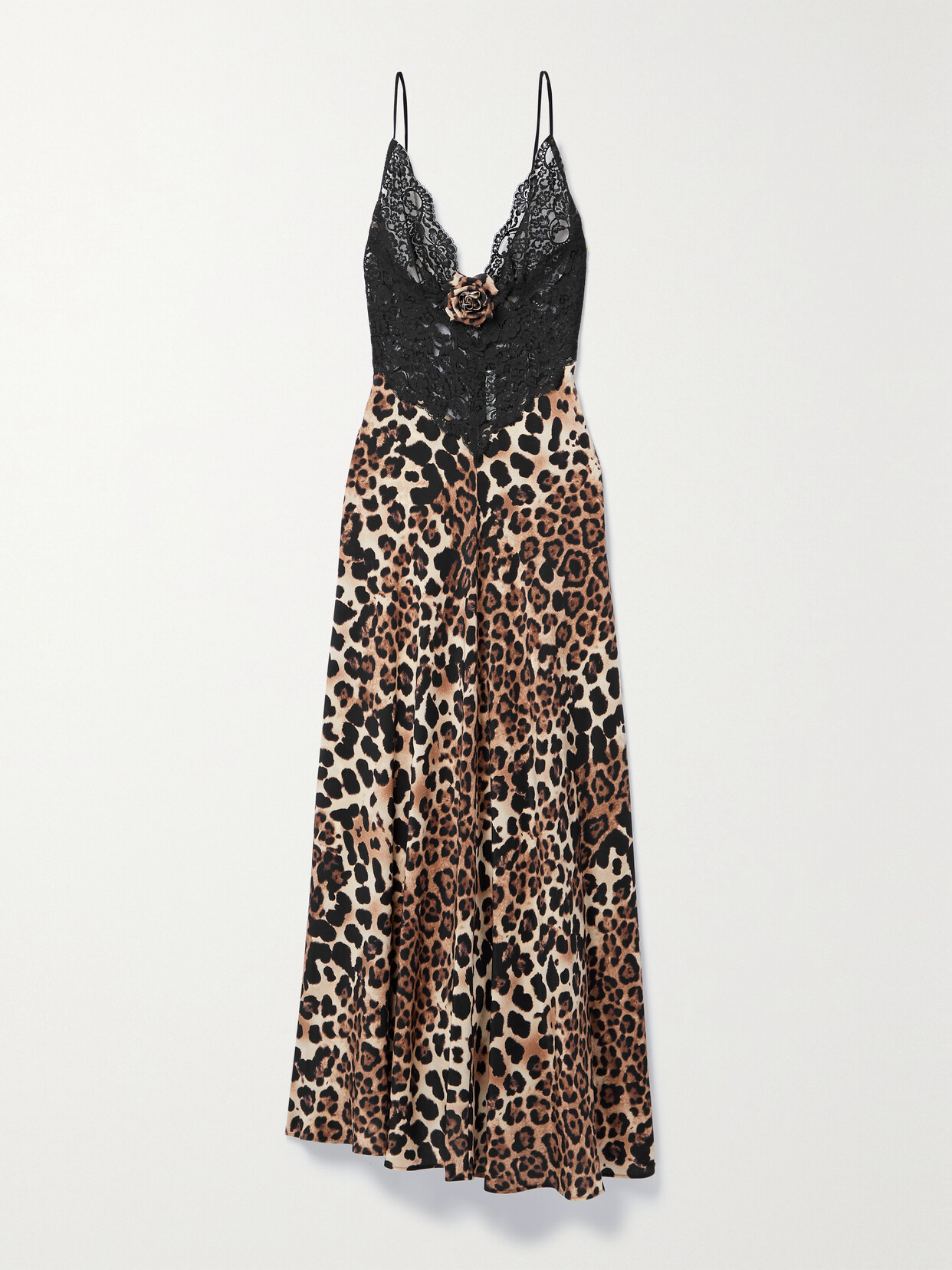 RODARTE LACE-TRIMMED LEOPARD-PRINT SILK CREPE DE CHINE MAXI DRESS