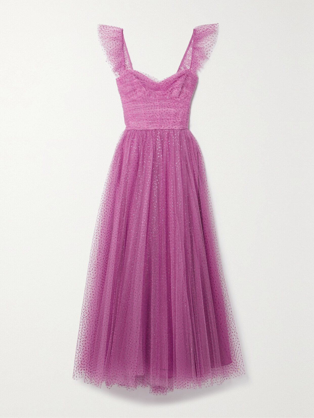 Monique Lhuillier - Ruffled Gathered Glittered Tulle Gown - Purple