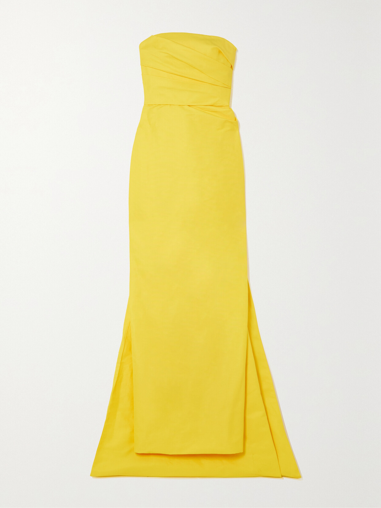 Monique Lhuillier Strapless Bow-detailed Draped Gathered Faille Gown In Yellow