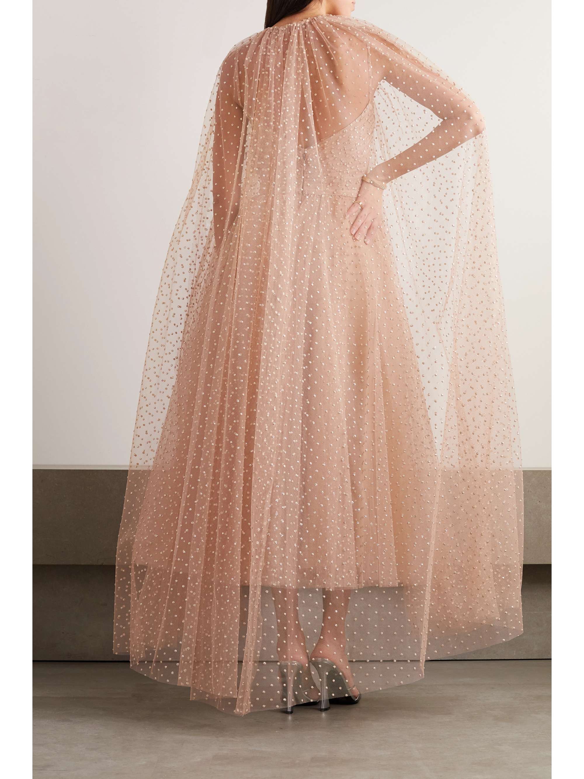 MONIQUE LHUILLIER Glittered tulle cape