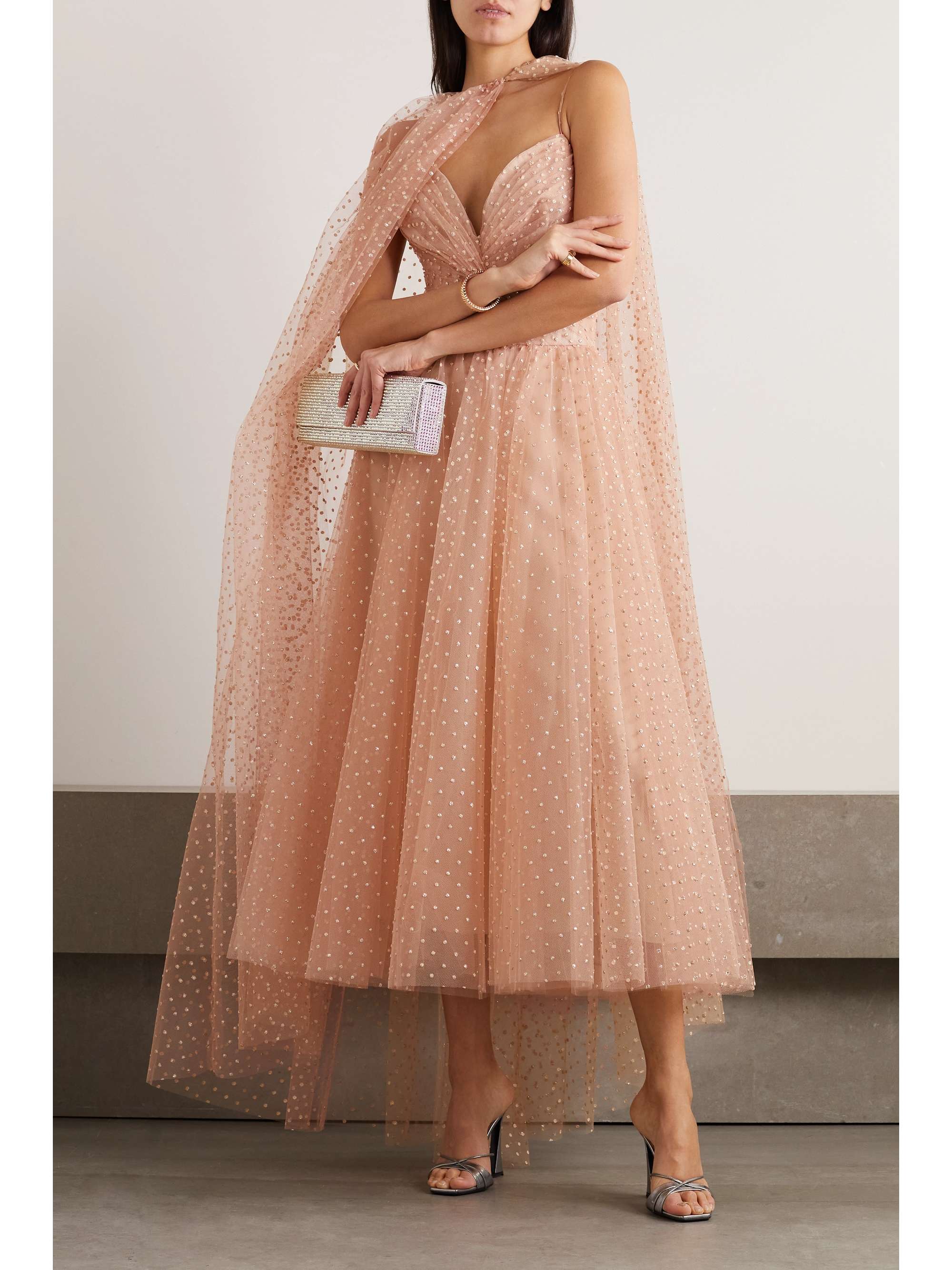 MONIQUE LHUILLIER Glittered tulle cape