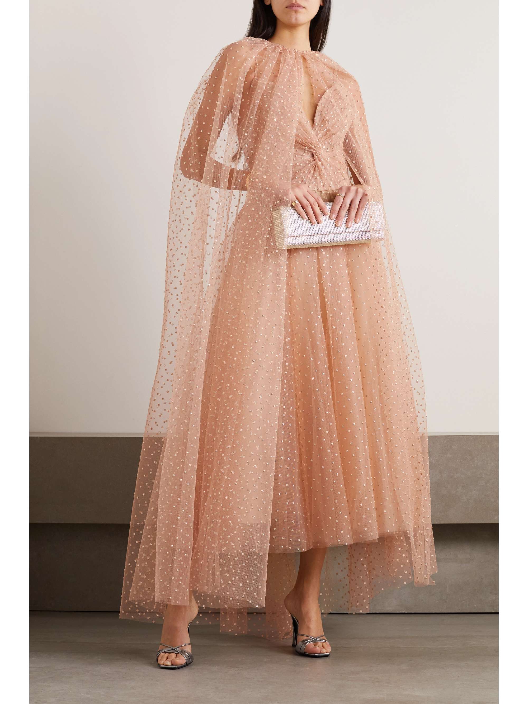 MONIQUE LHUILLIER Glittered tulle cape