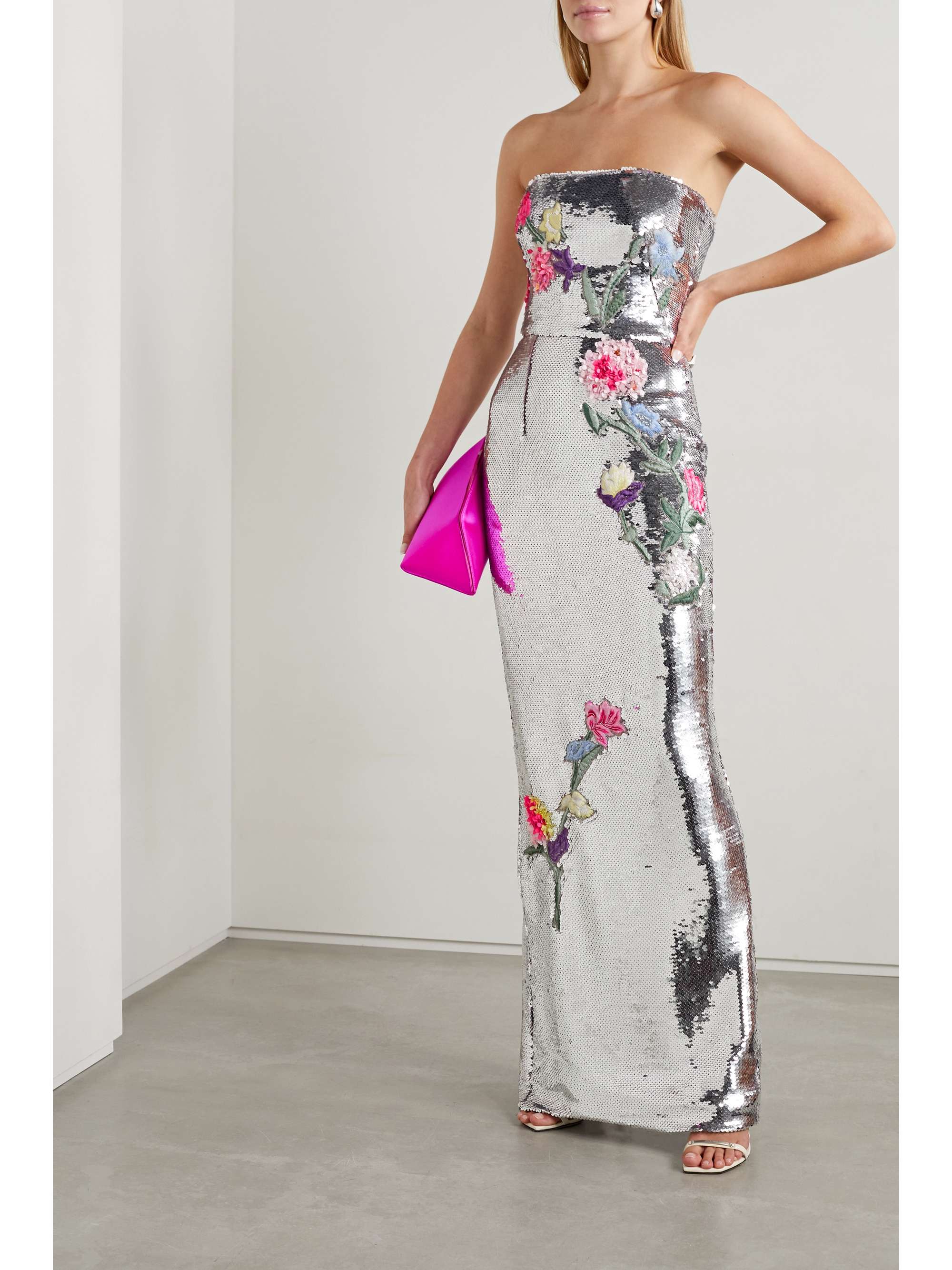 MONIQUE LHUILLIER Strapless embroidered sequined tulle gown NETAPORTER