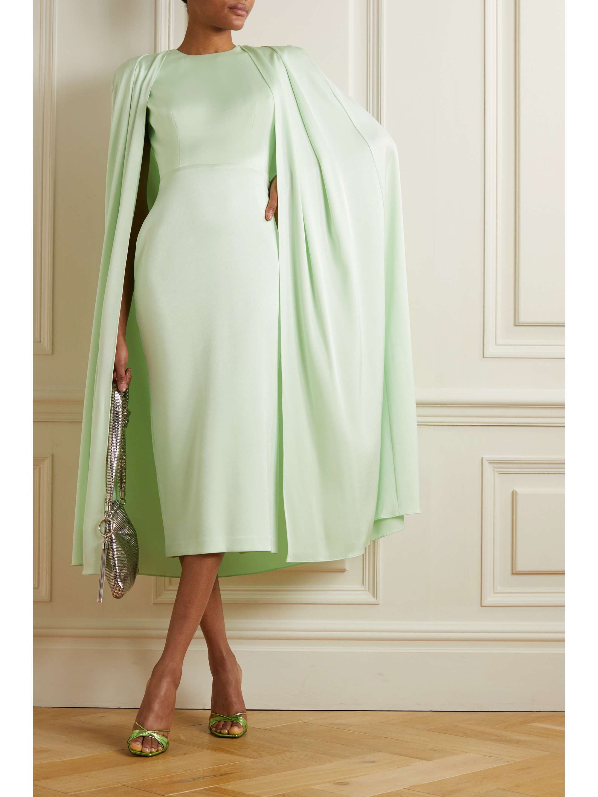 ALEX PERRY Beckett cape-effect satin-crepe midi dress