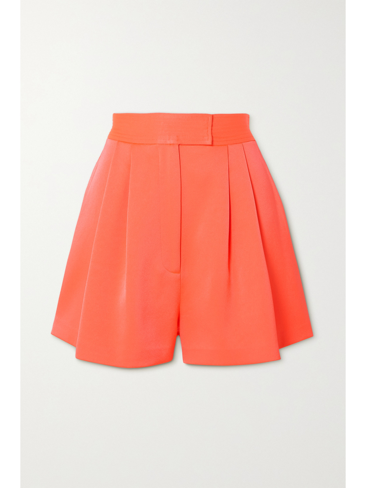 ALEX PERRY PORTER PLEATED NEON SATIN-CREPE SHORTS