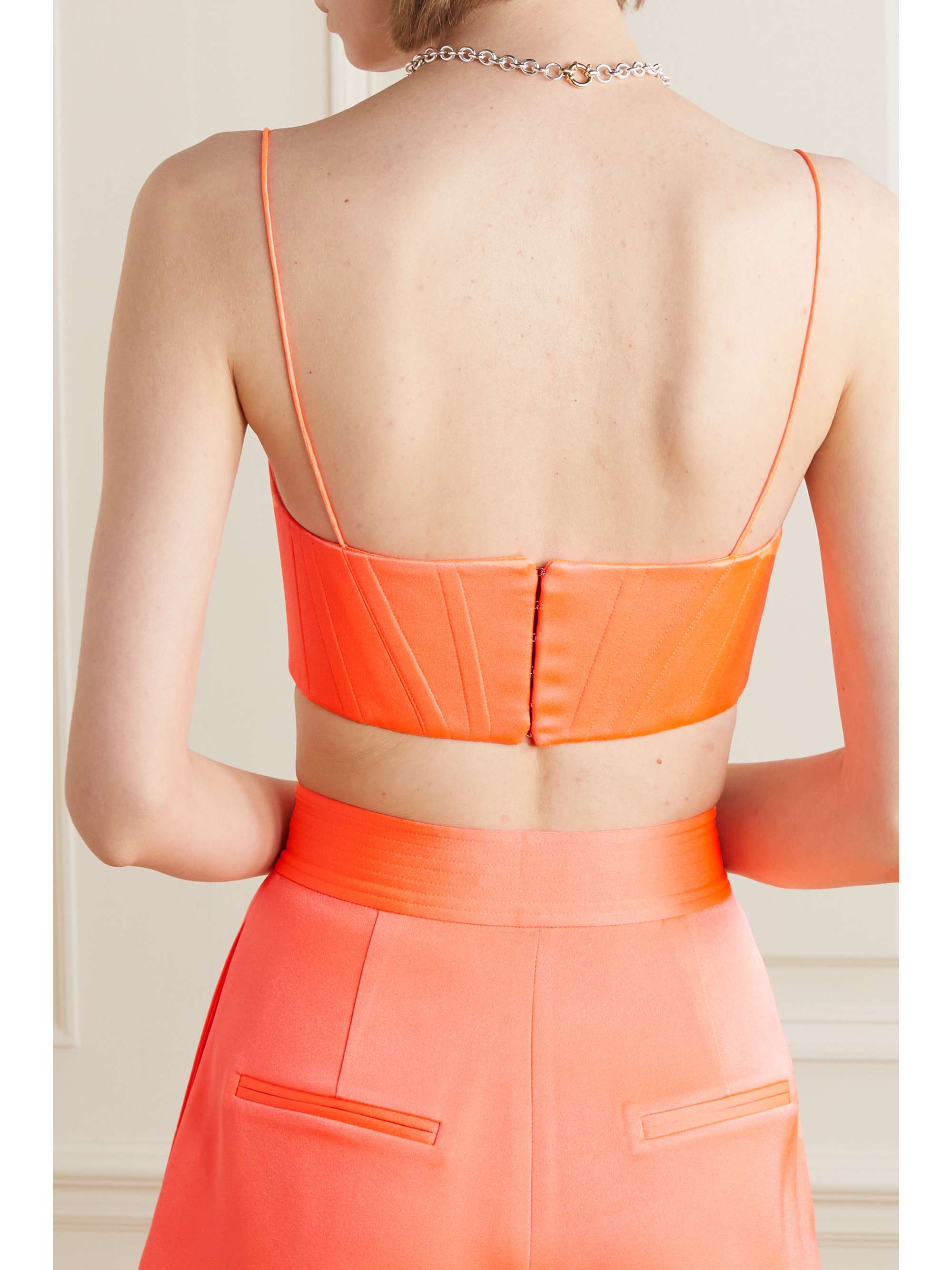 ALEX PERRY Hart cropped neon satin-crepe top