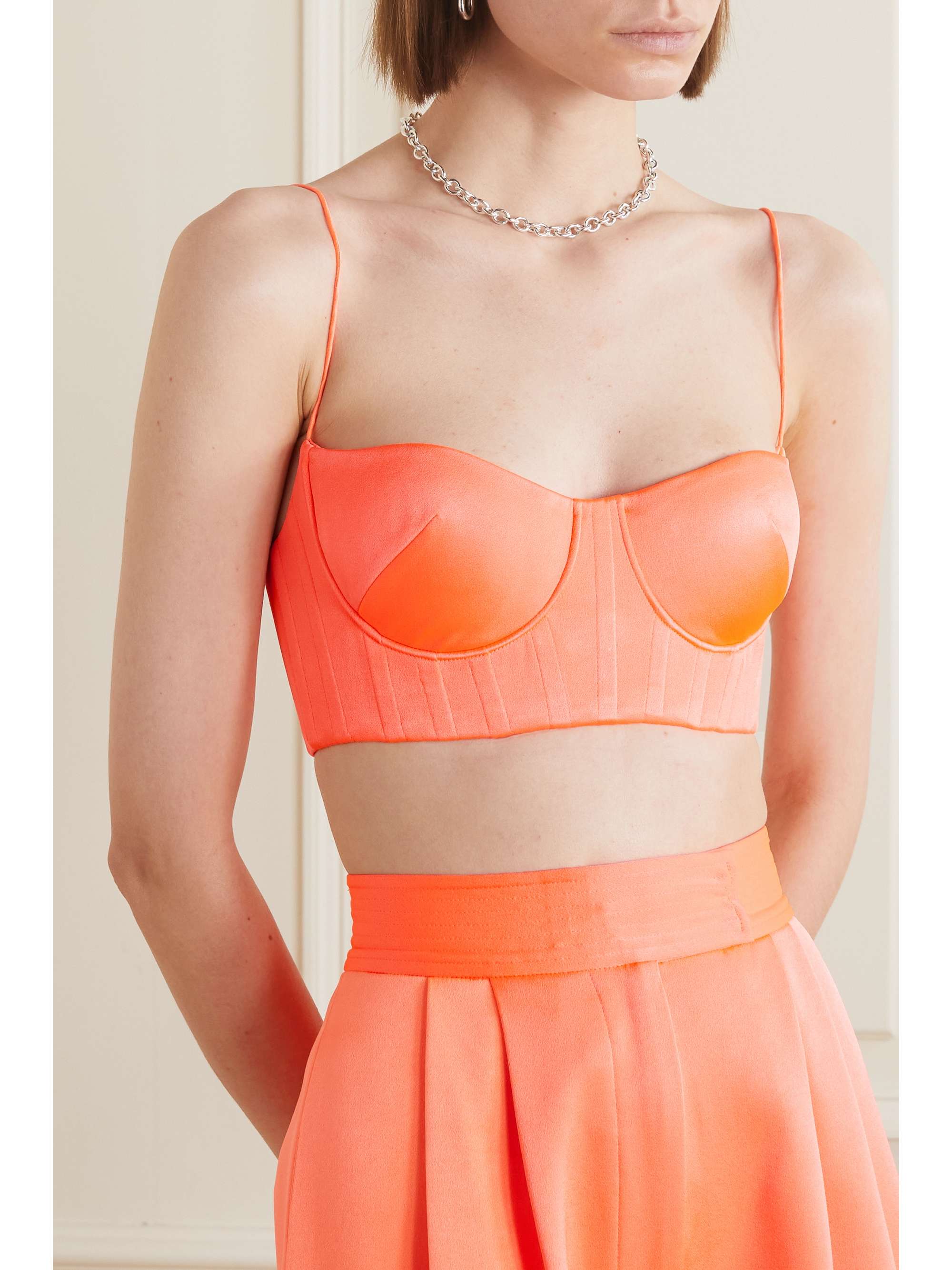ALEX PERRY Hart cropped neon satin-crepe top