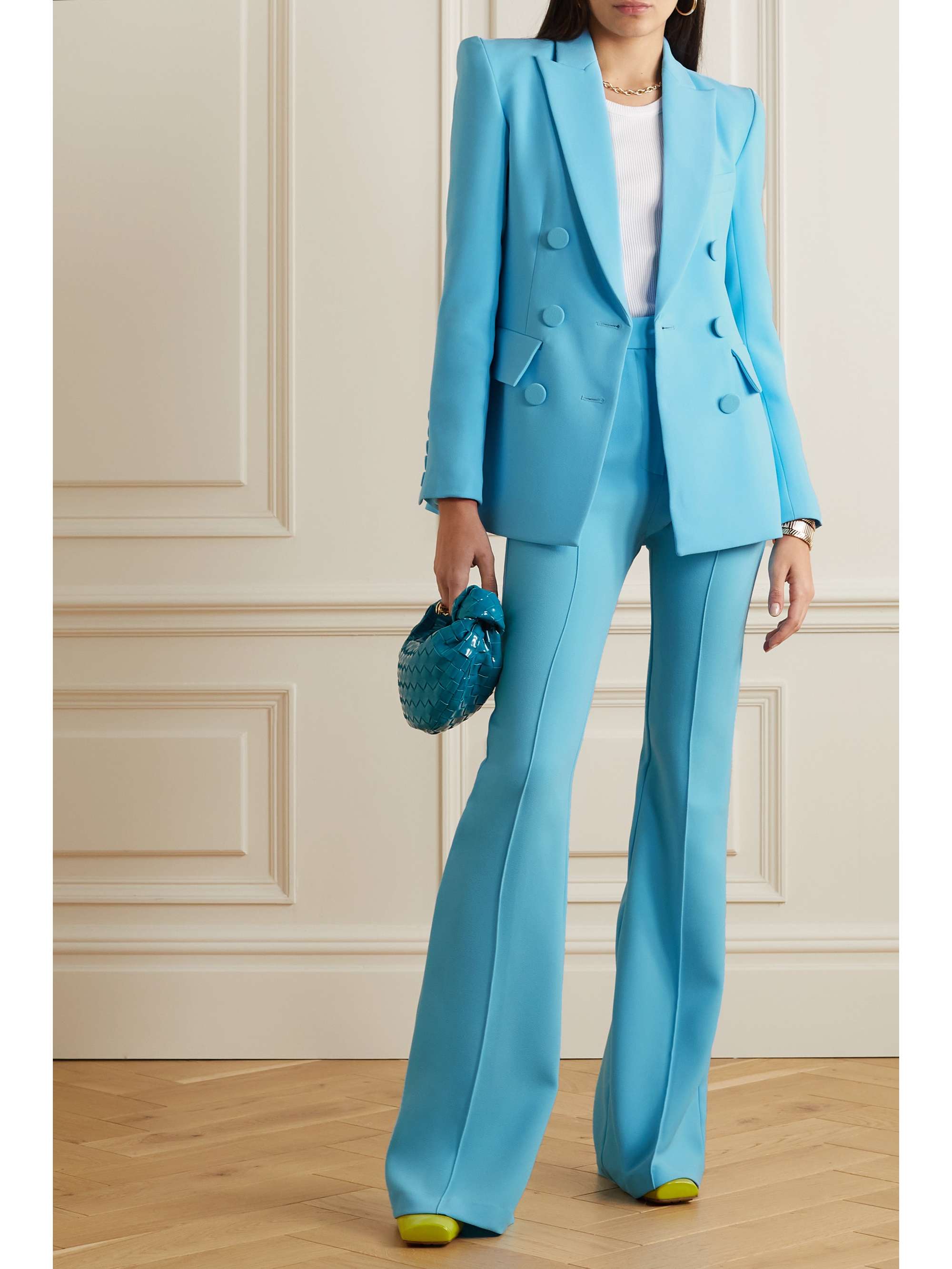 ALEX PERRY Landon neon double-breasted stretch-crepe blazer
