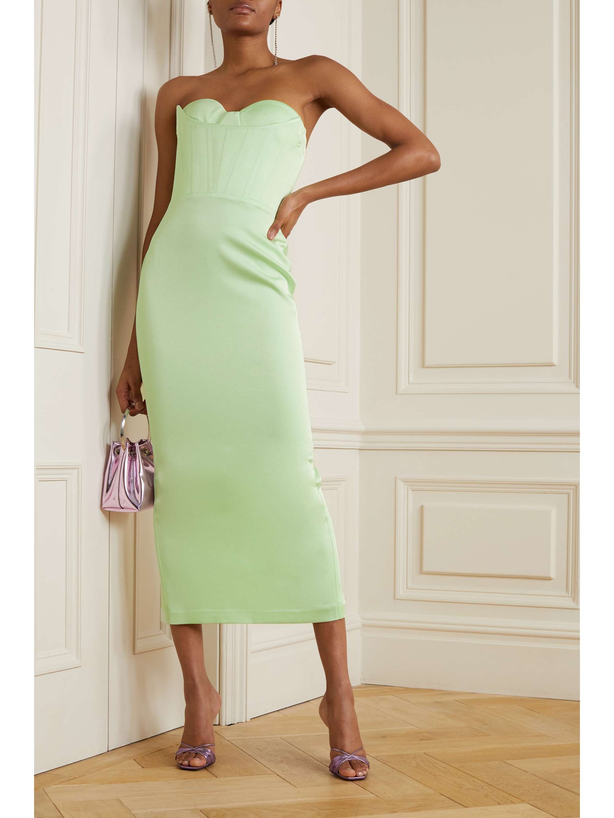 ALEX PERRY Ansley strapless satin-crepe midi dress