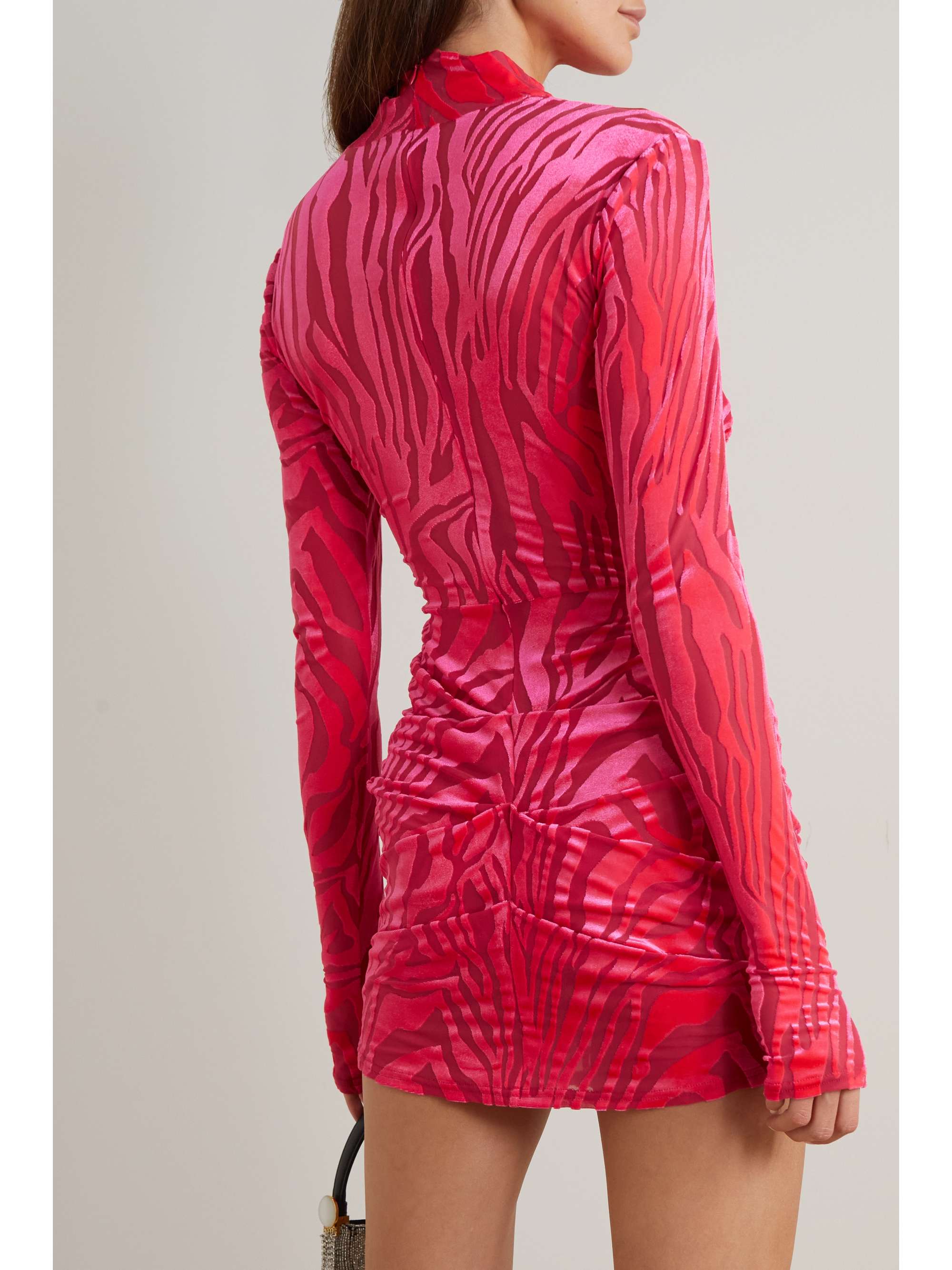 ALEX PERRY Barret stretch devoré-velvet and mesh turtleneck mini dress