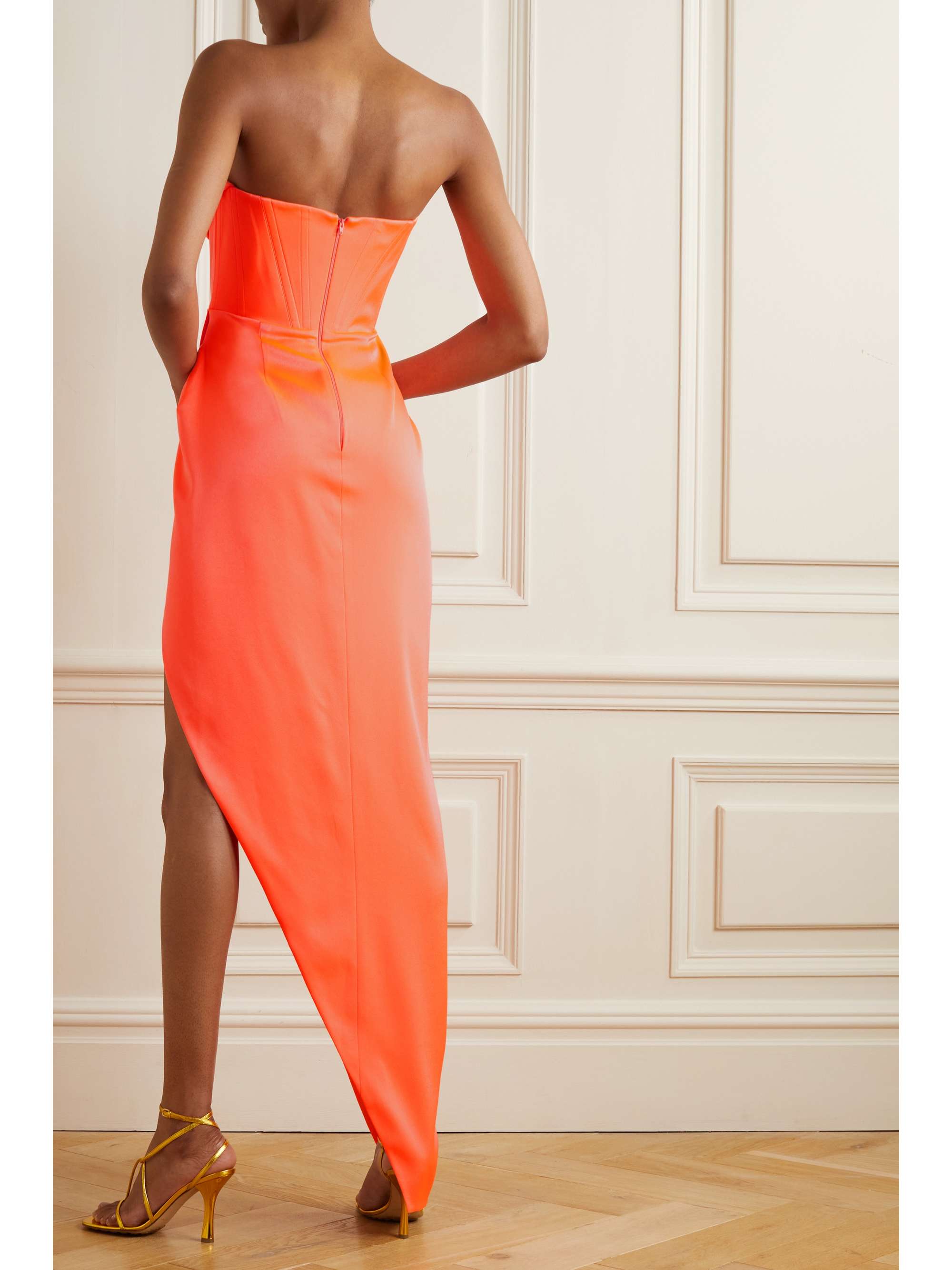 ALEX PERRY Harland strapless asymmetric draped satin-crepe gown