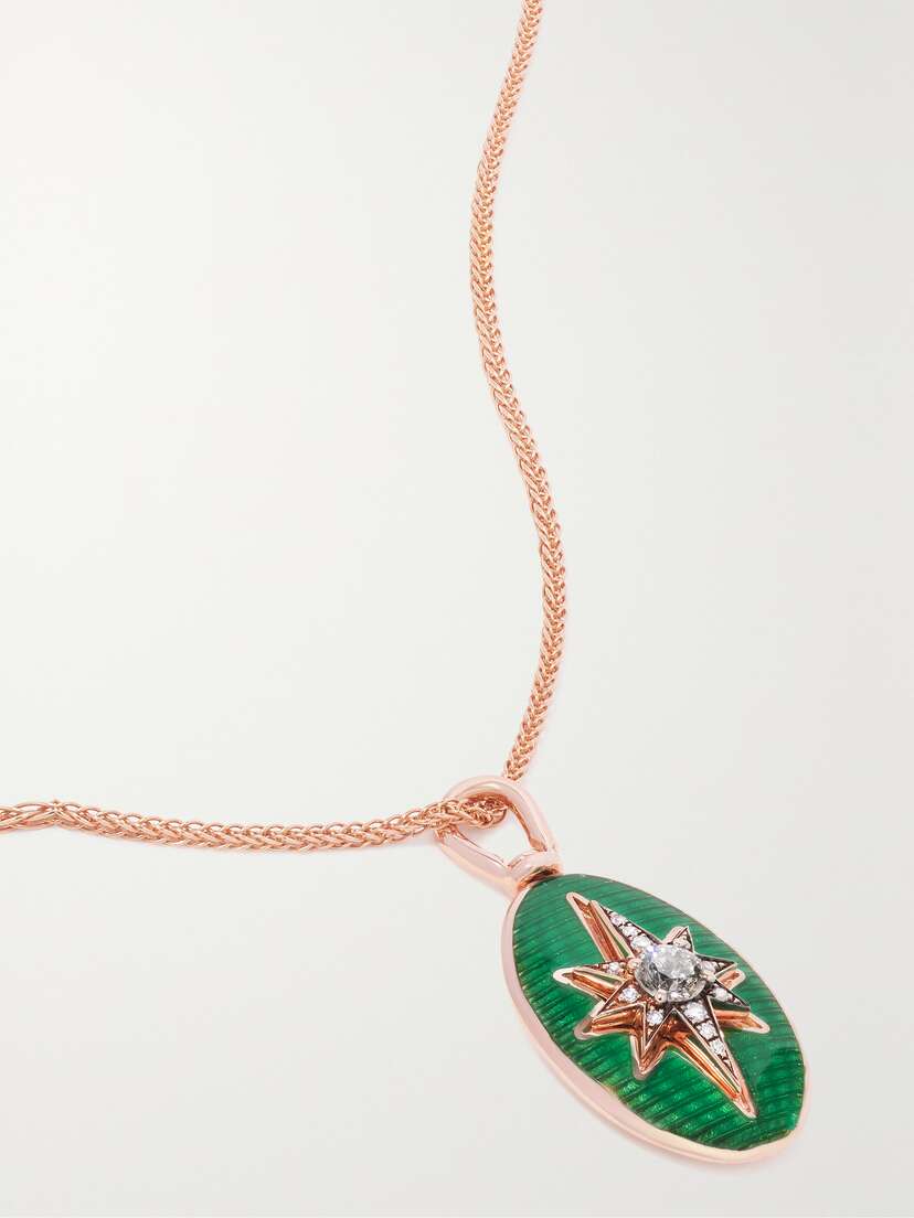Selim Mouzannar 18-karat Pink Gold, Enamel And Diamond Necklace