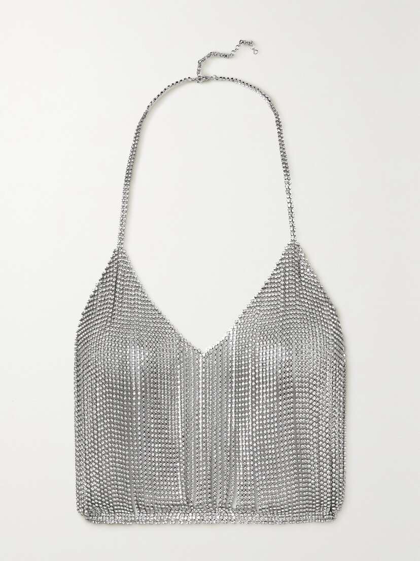 Michael Lo Sordo Solar Backless Crystal-embellished Silver-tone Halterneck Top