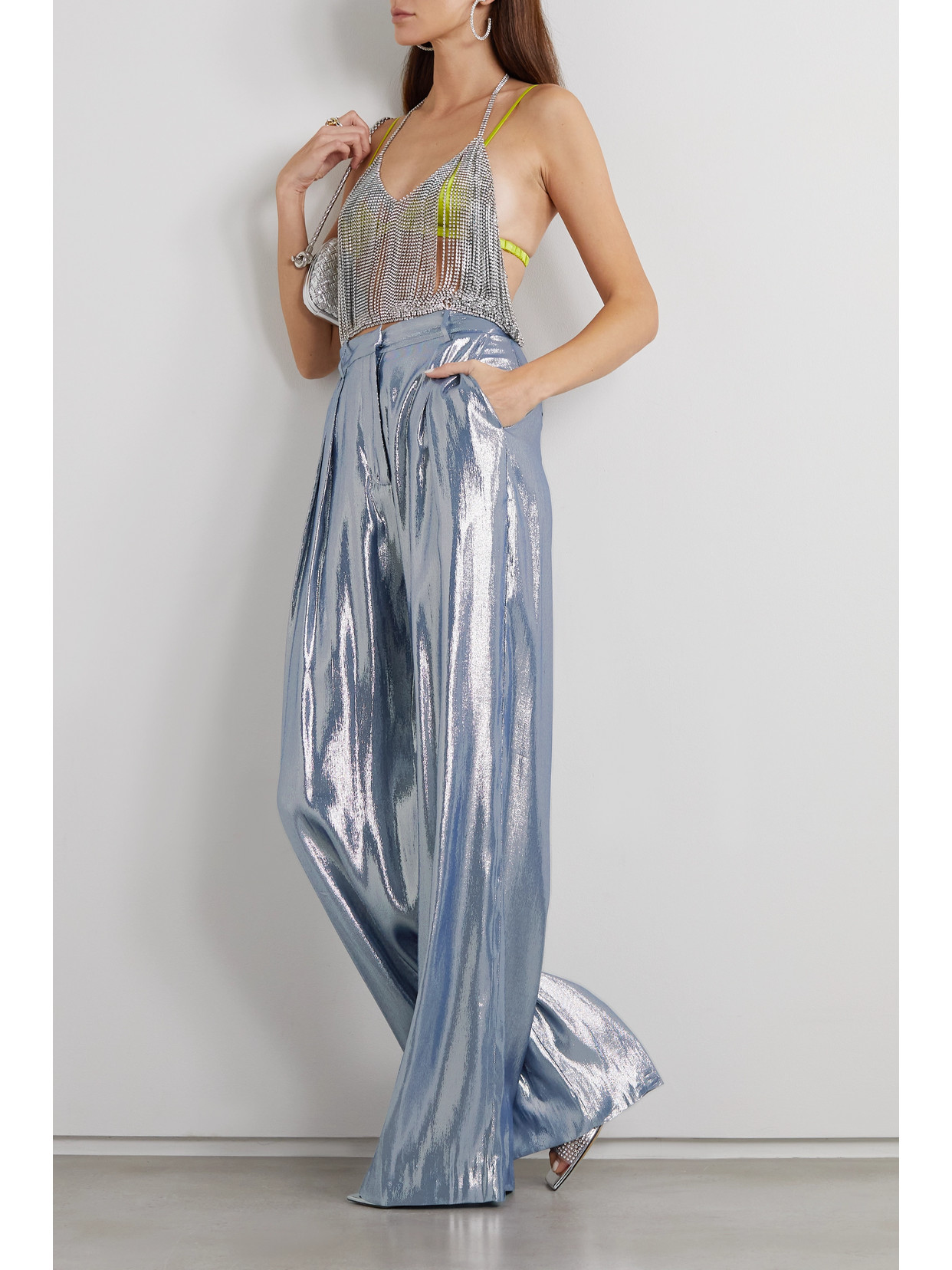 Michael Lo Sordo Solar Backless Crystal-embellished Silver-tone Halterneck Top In Silver