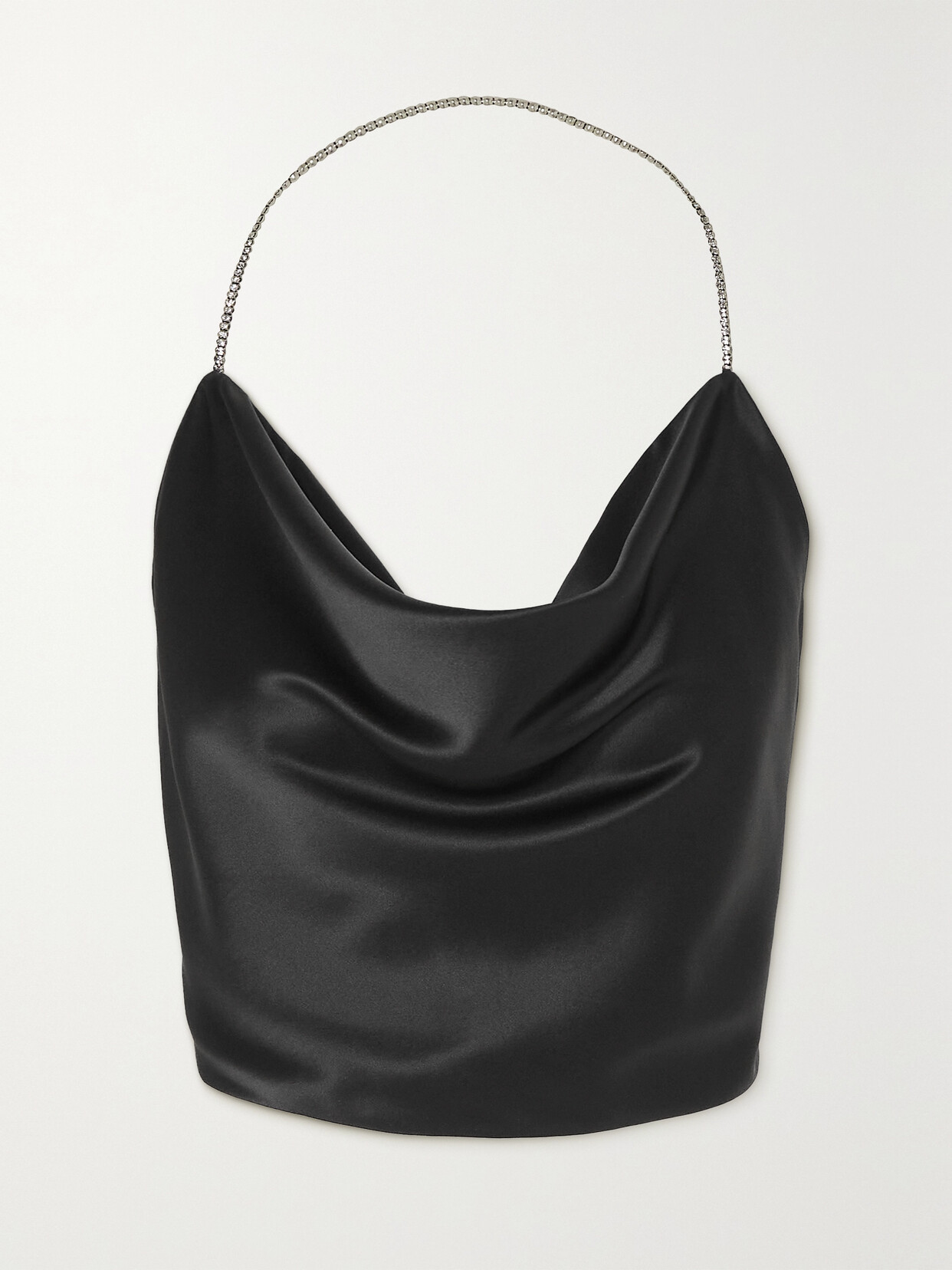 Michael Lo Sordo Draped Crystal-embellished Silk-satin Halterneck Top - Black