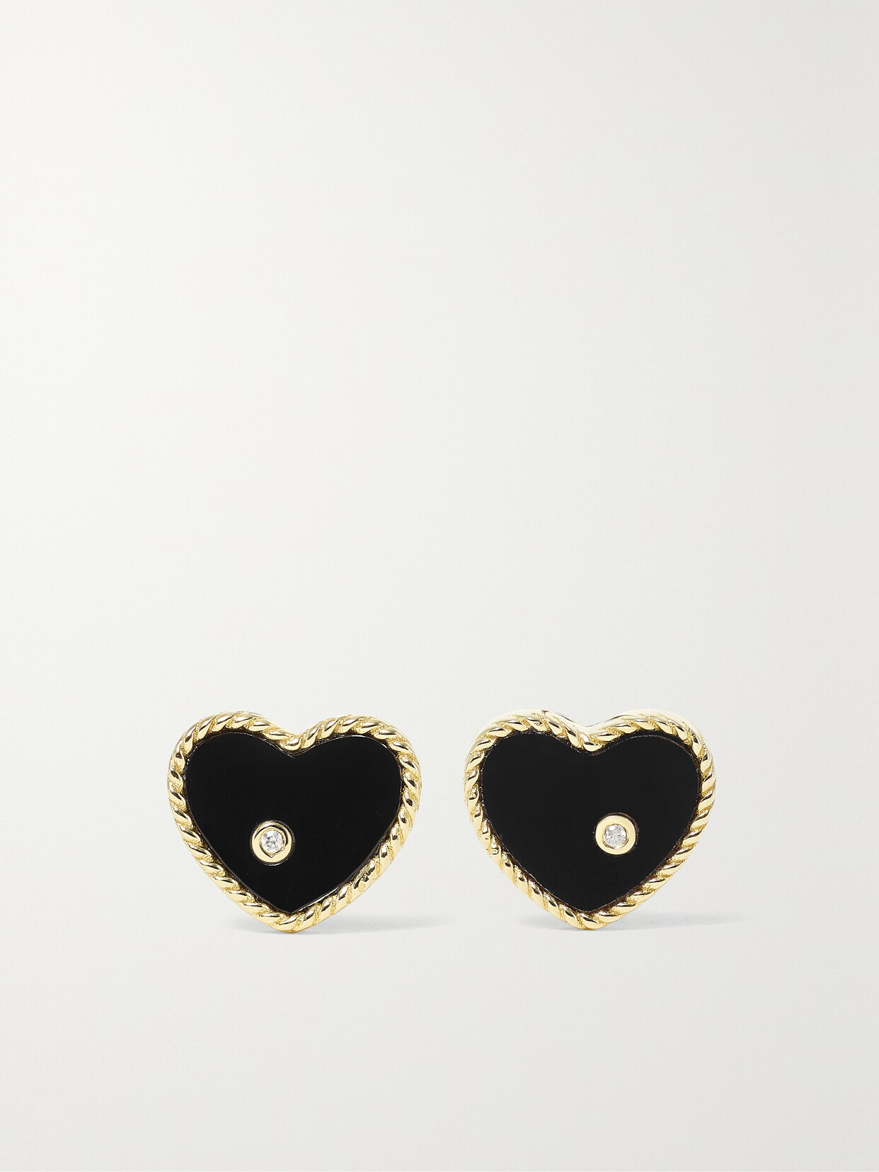 YVONNE LÉON BABY HEART 9-KARAT GOLD, ONYX AND DIAMOND EARRINGS