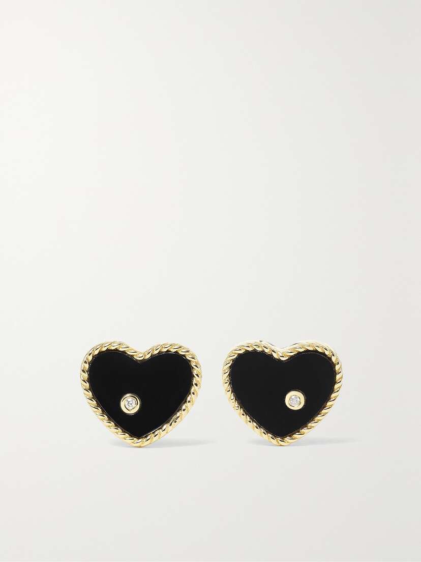 Yvonne Léon Baby Heart 9-karat Gold, Onyx And Diamond Earrings