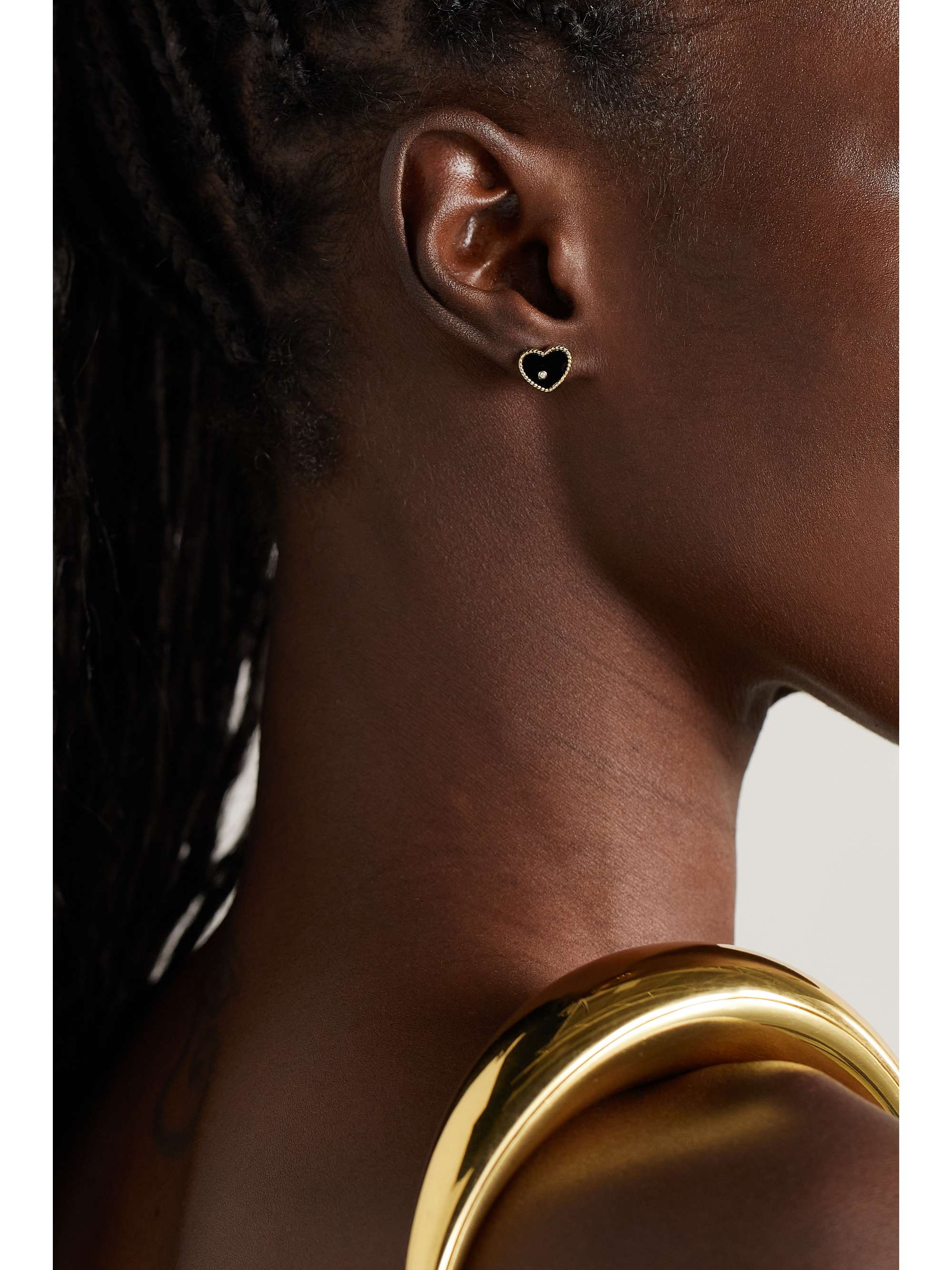 YVONNE LÉON Baby Heart 9-karat gold, onyx and diamond earrings
