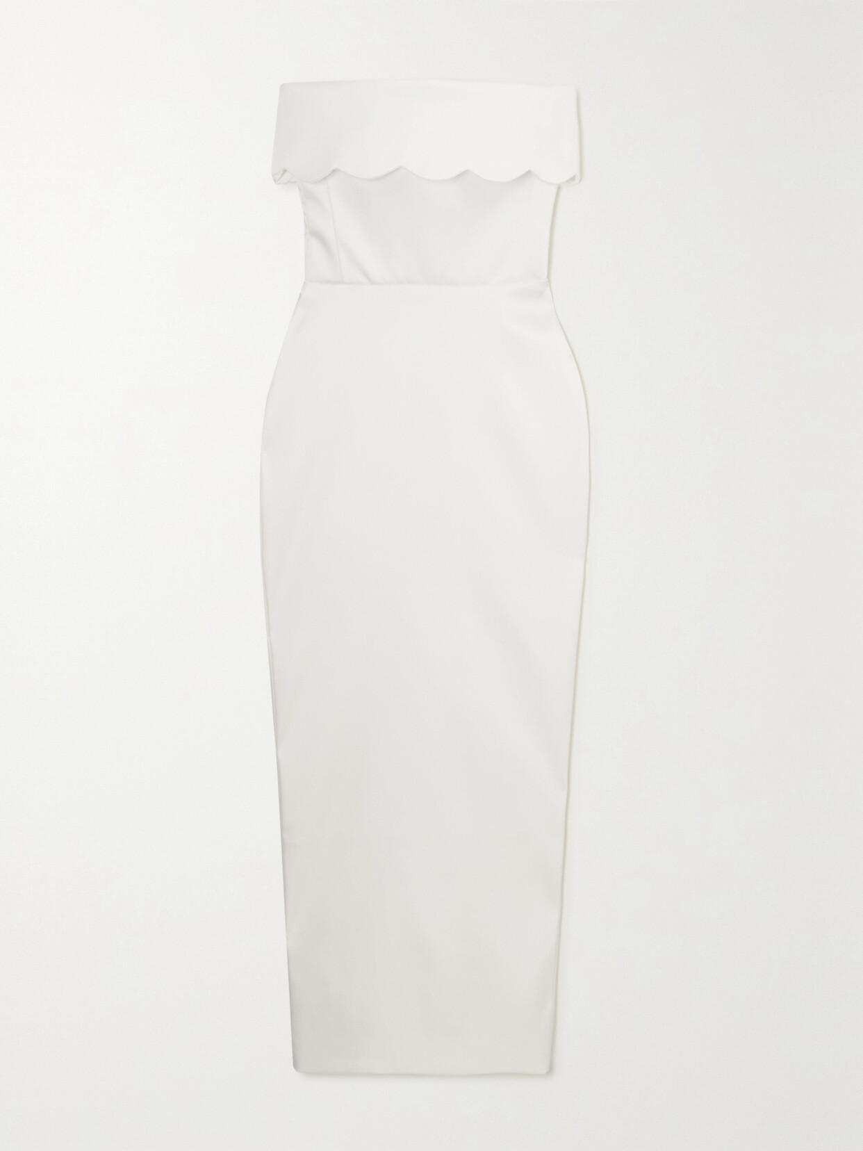 RASARIO - Strapless Scalloped Duchesse-satin Maxi Dress - White