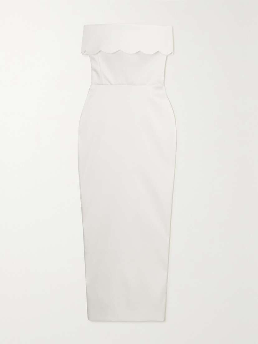 RASARIO Strapless Scalloped Duchesse-satin Maxi Dress