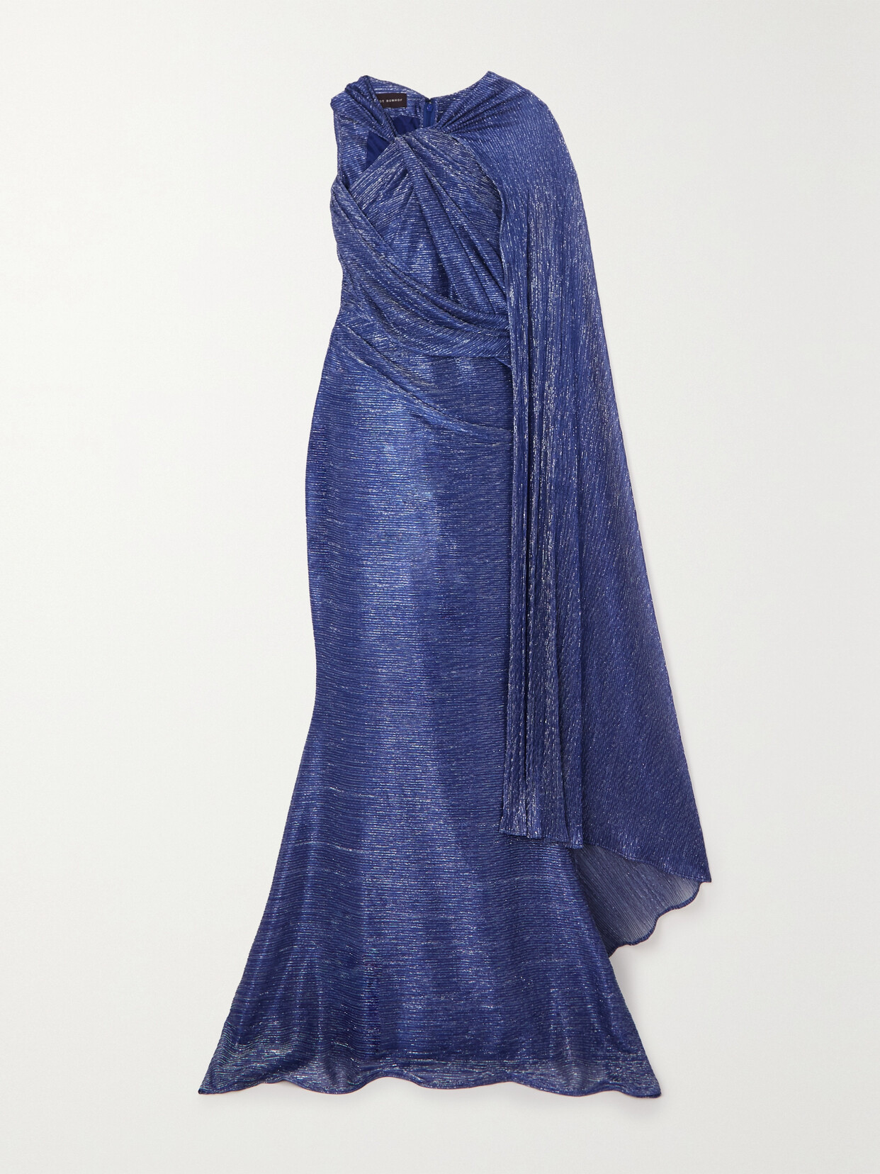 Talbot Runhof - Asymmetric Cape-effect Metallic Voile Gown - Blue