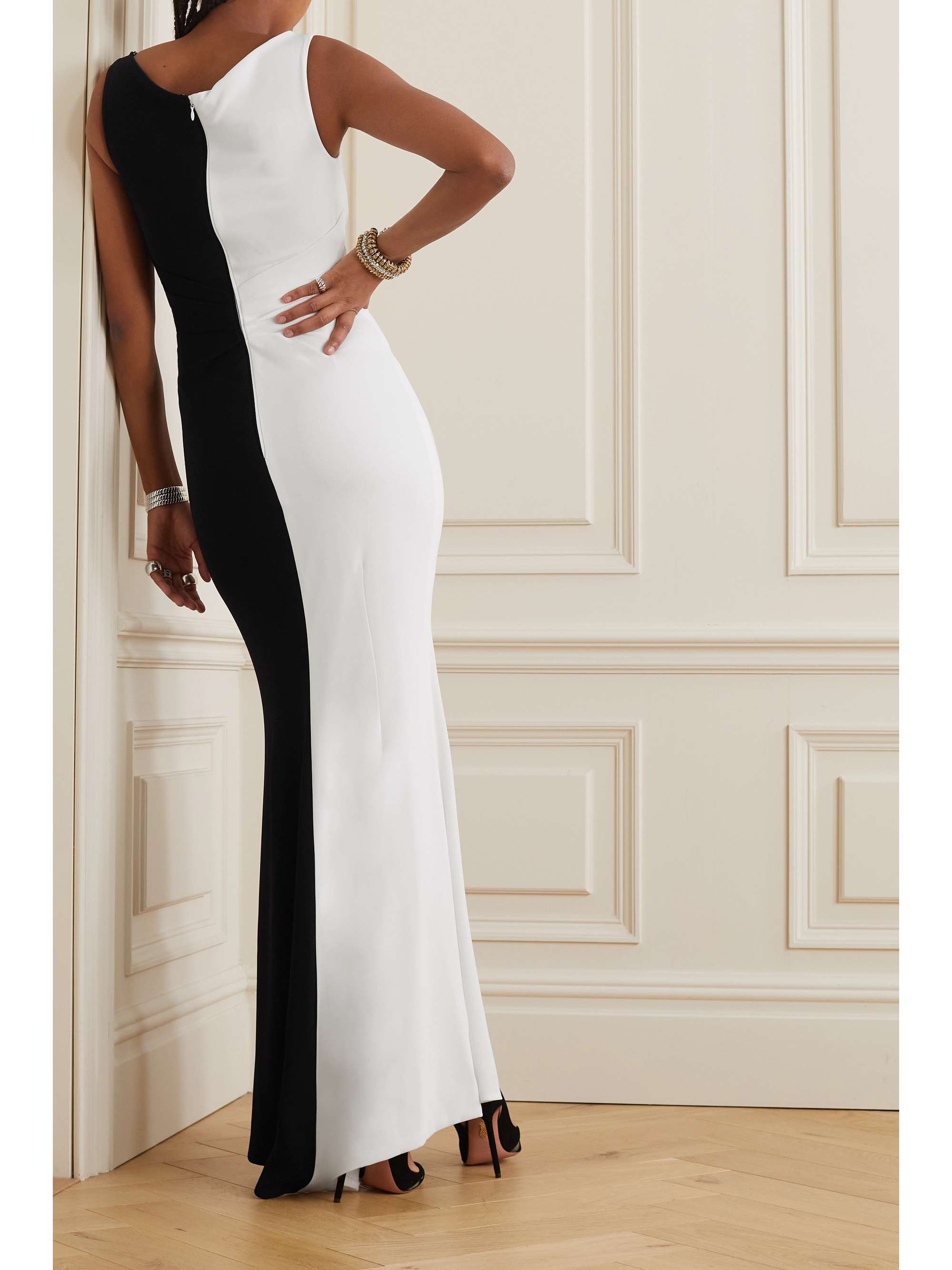 TALBOT RUNHOF Asymmetric two-tone crepe gown