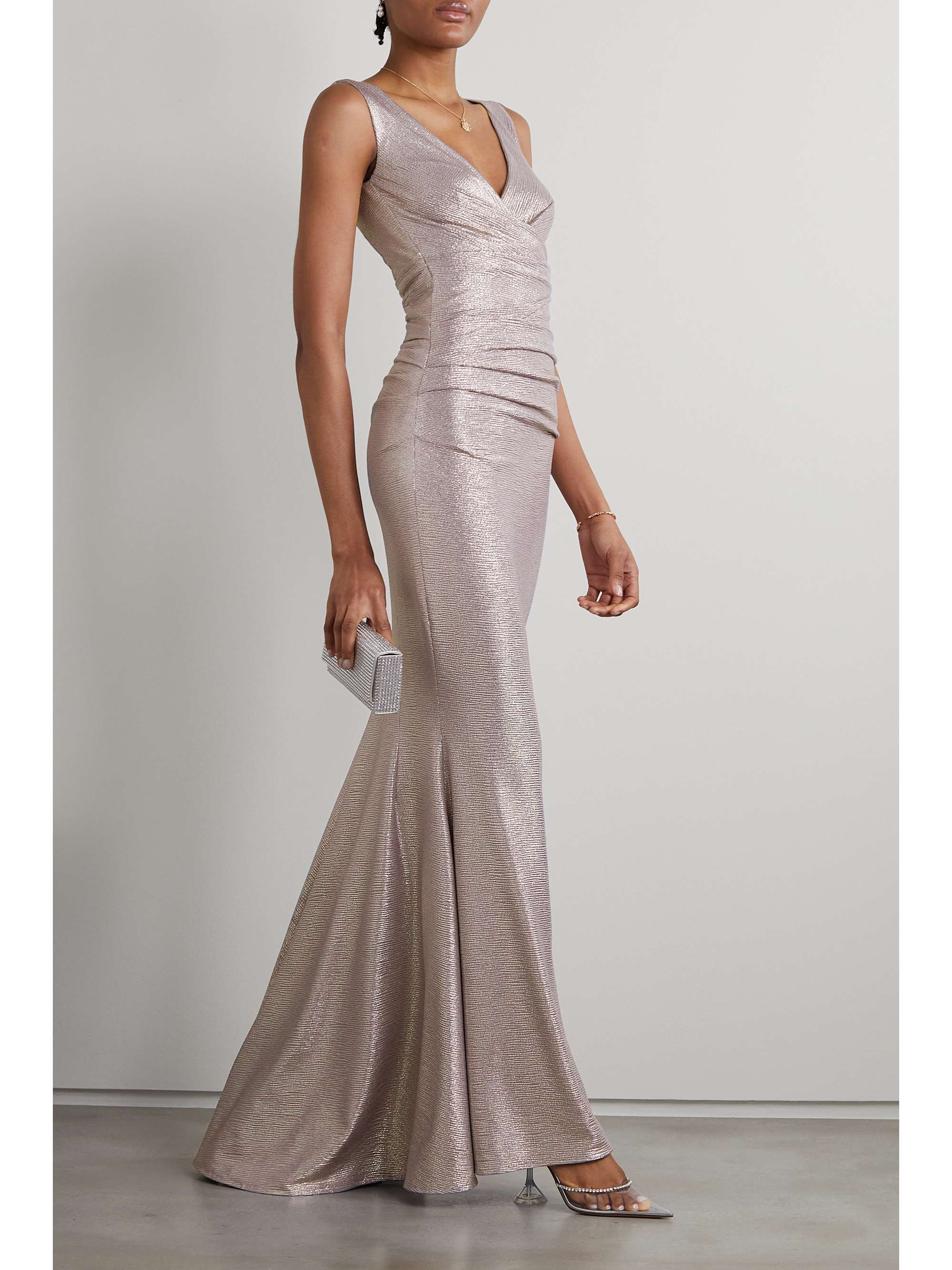 TALBOT RUNHOF Wrap-effect metallic voile gown