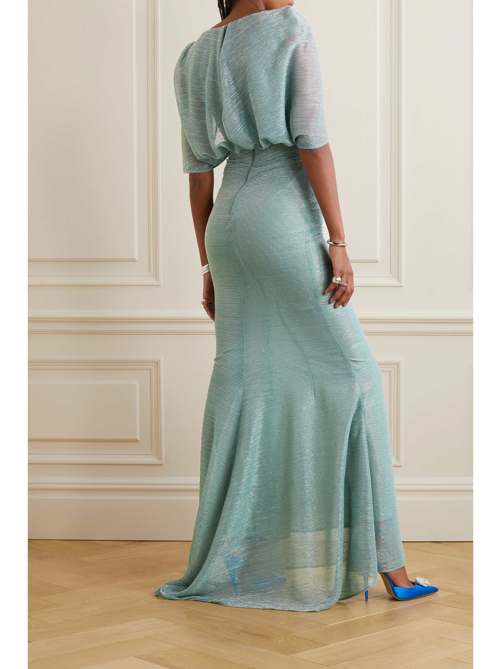 TALBOT RUNHOF Draped metallic voile gown thumbnail